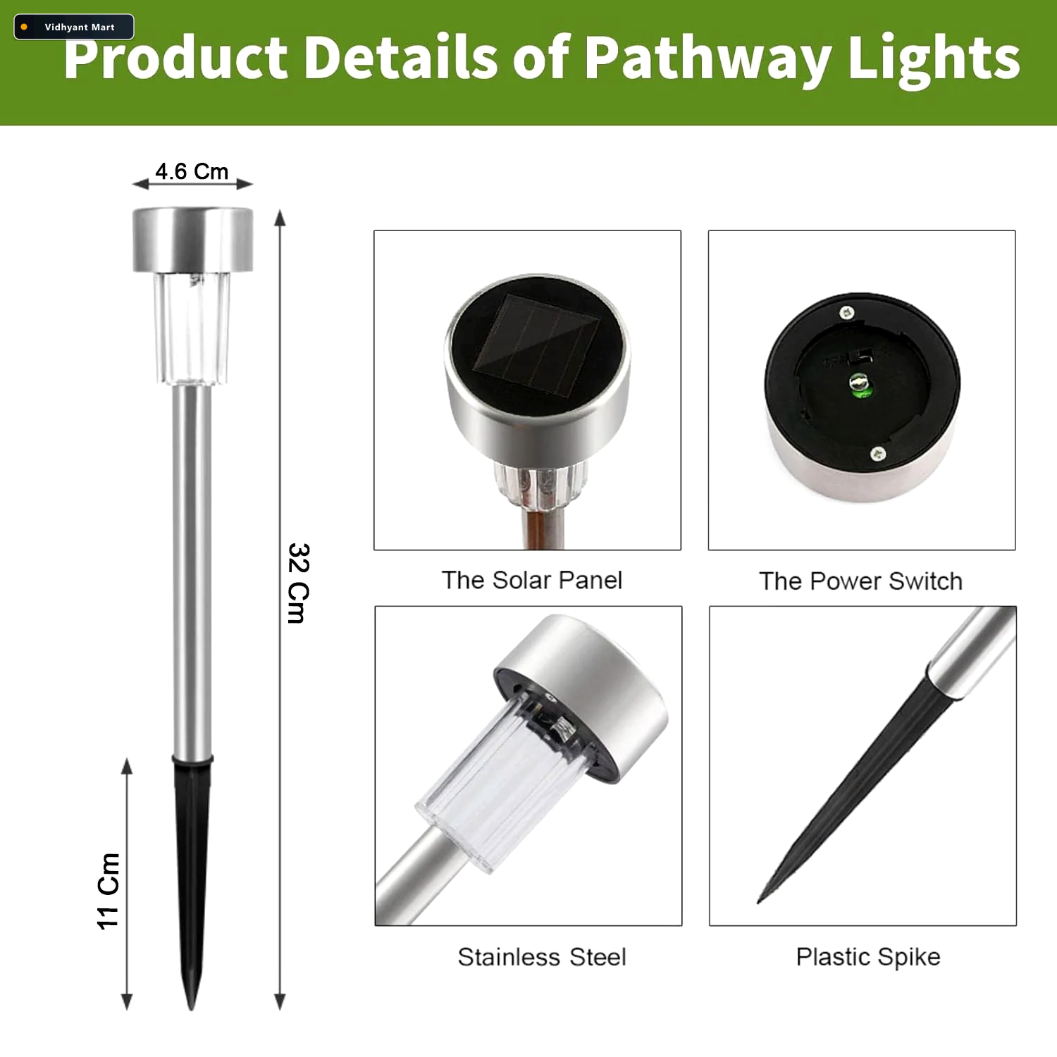 Vidhyant Mart Solar Lawn Lamp Set Eco Friendly Stainless Steel O 4