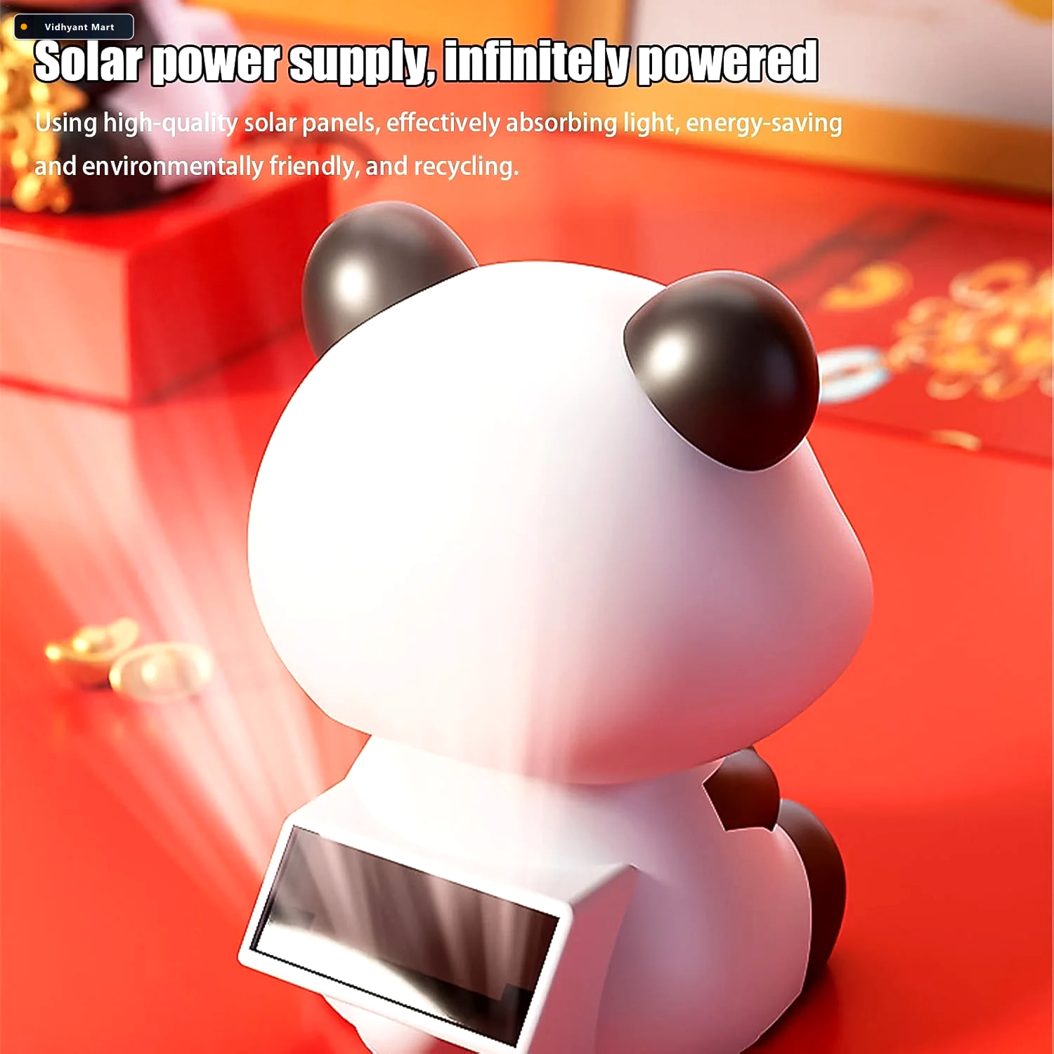 Vidhyant Mart Solar Panda Car Decor Moving Dashboard Showpiece V 2