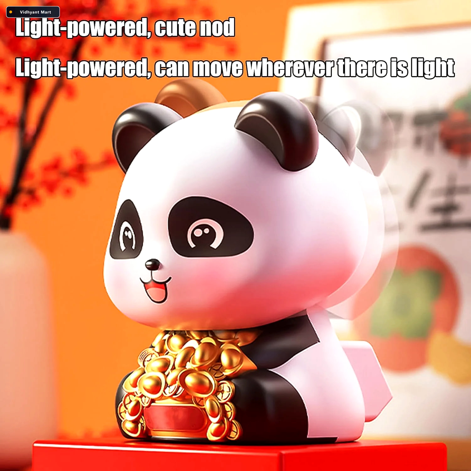 Vidhyant Mart Solar Panda Car Decor Moving Dashboard Showpiece V 3