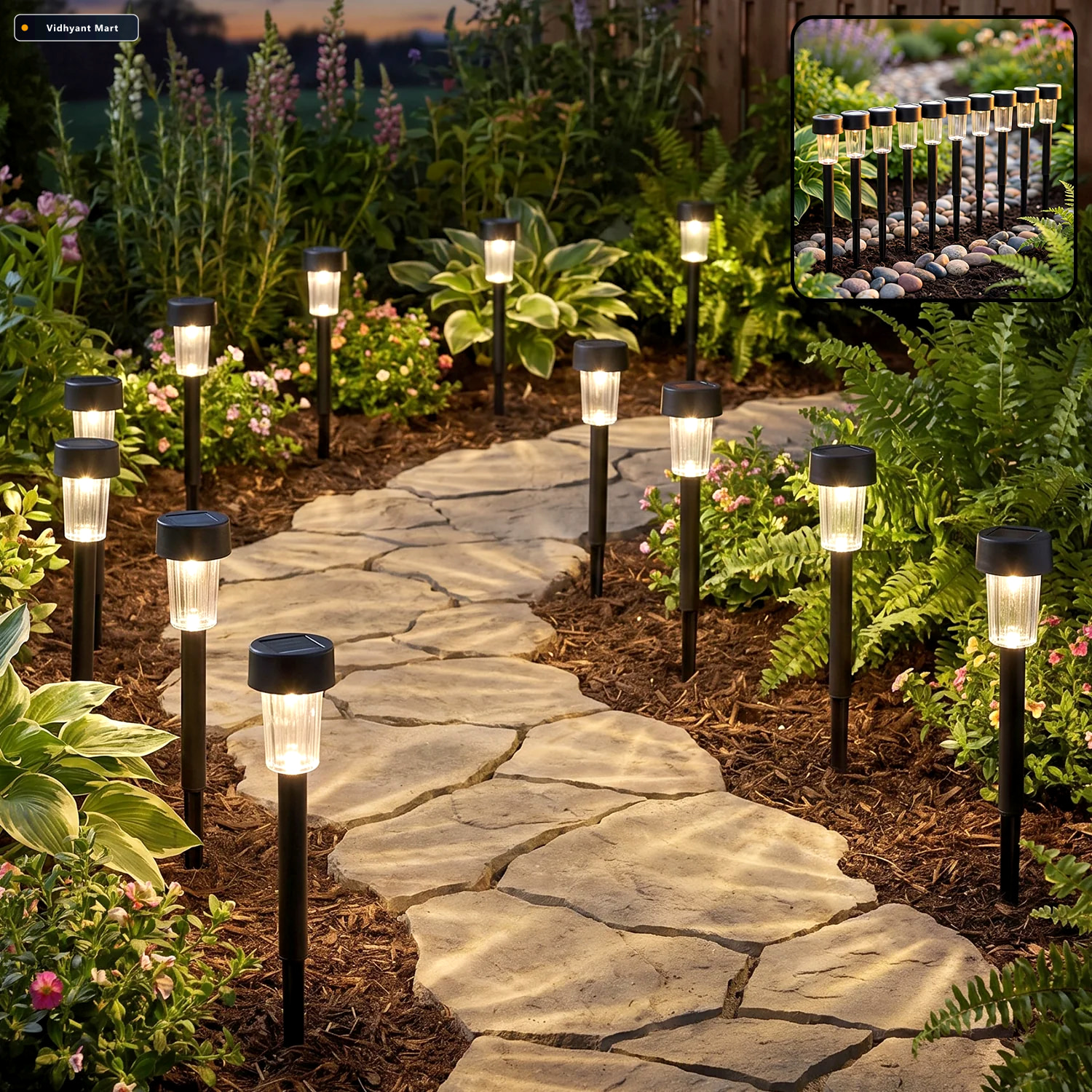 Vidhyant Mart Solar Pathway Lights 10 Pc Set Outdoor Garden Stak 1