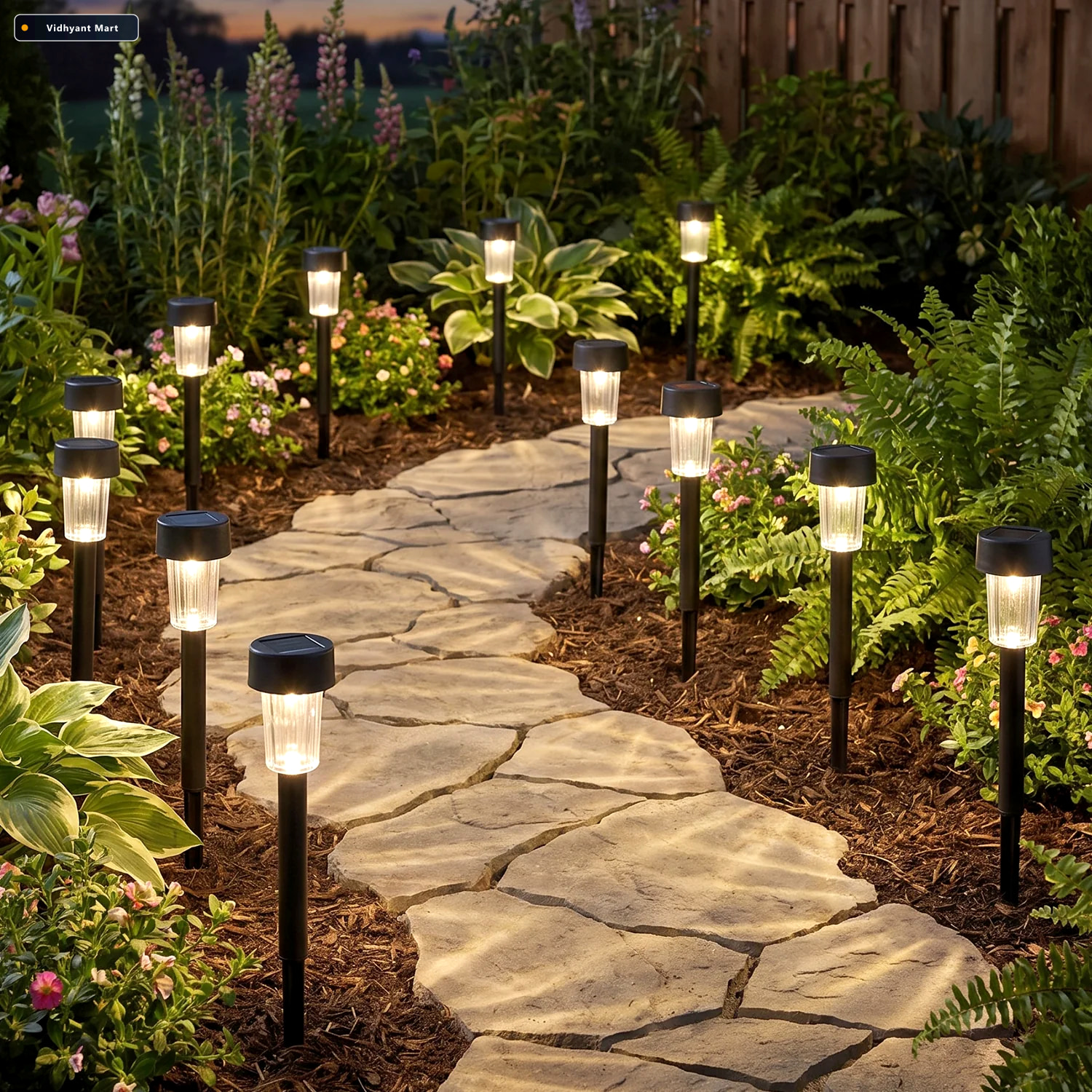 Vidhyant Mart Solar Pathway Lights 10 Pc Set Outdoor Garden Stak 2