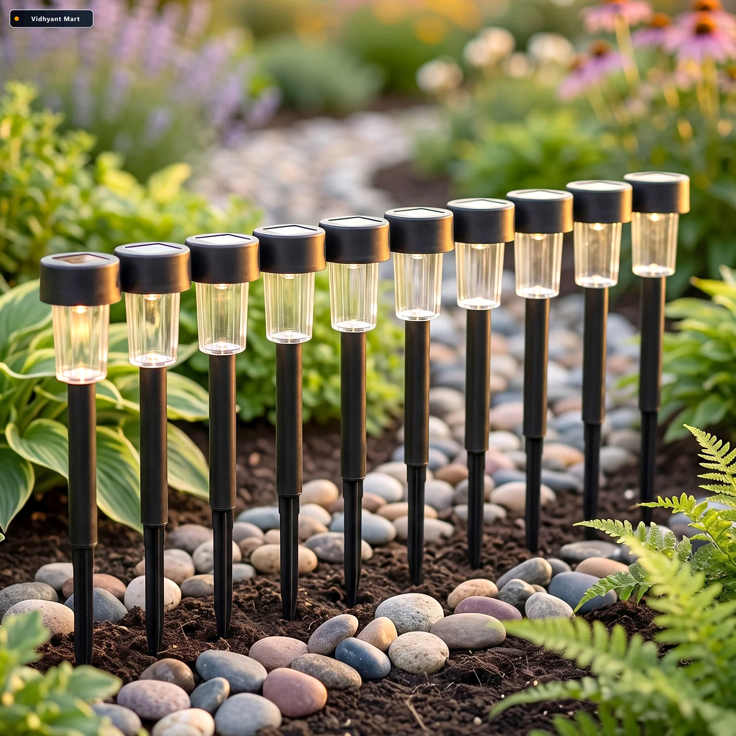 Vidhyant Mart Solar Pathway Lights 10 Pc Set Outdoor Garden Stak 3