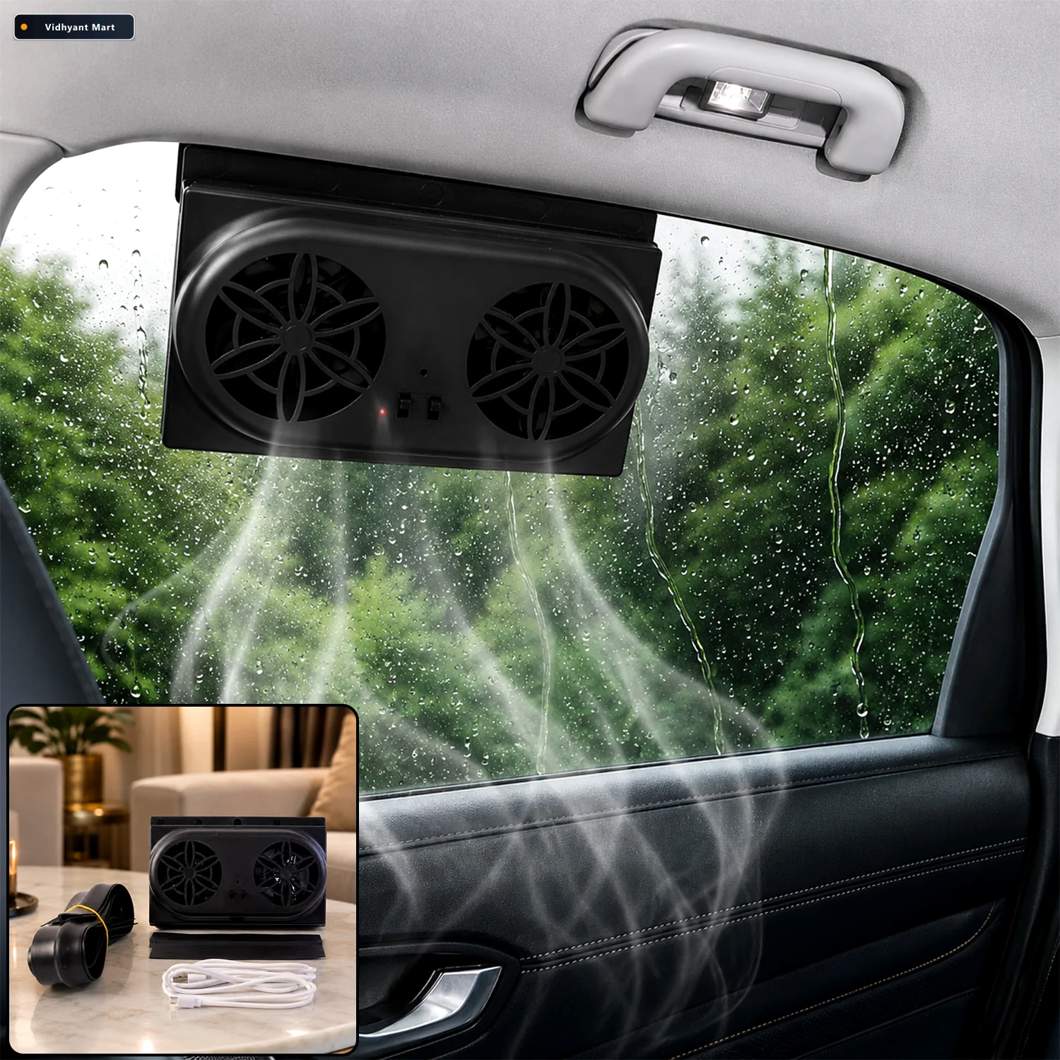 Vidhyant Mart Solar Powered Car Window Ventilation Fan With Dual 1