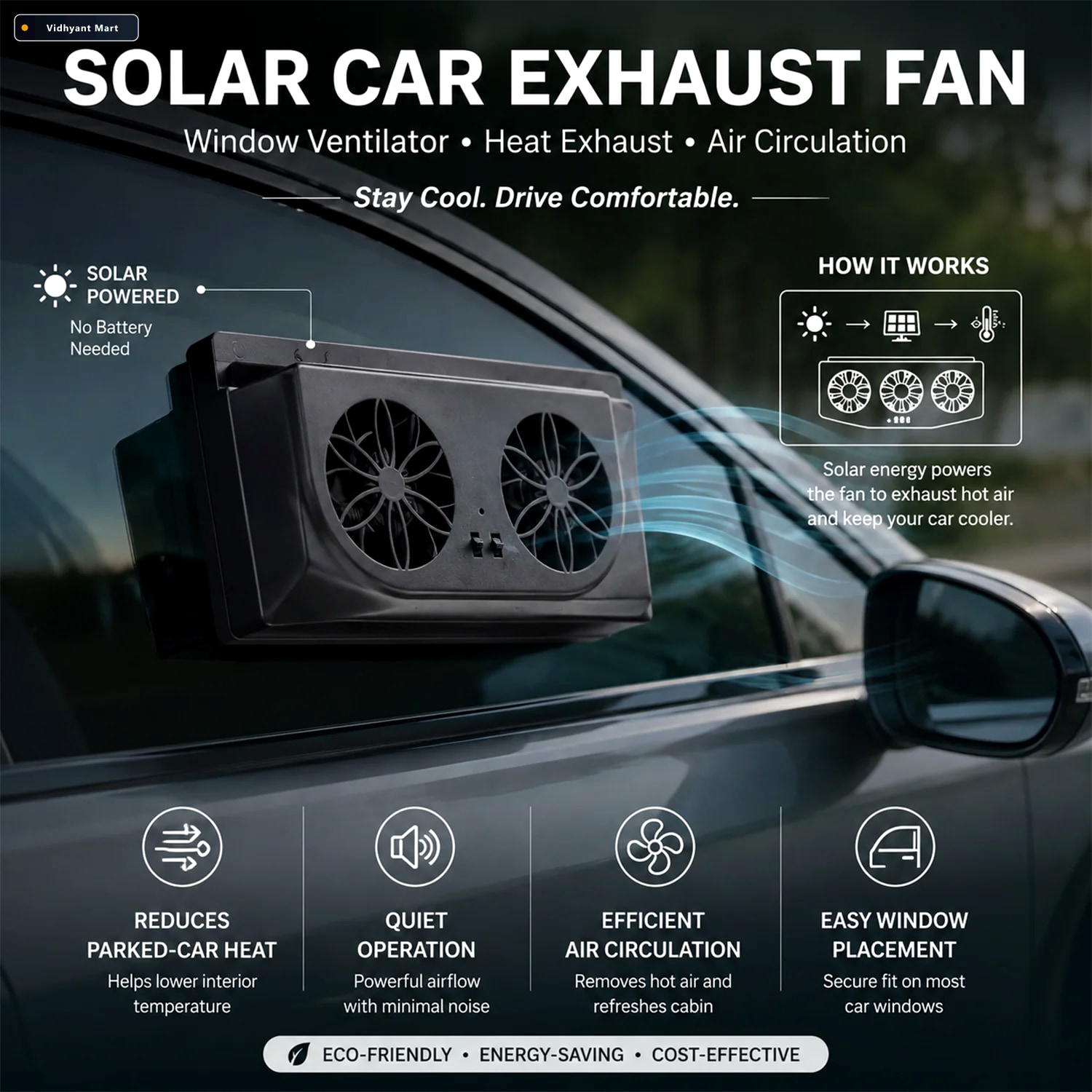 Vidhyant Mart Solar Powered Car Window Ventilation Fan With Dual 2