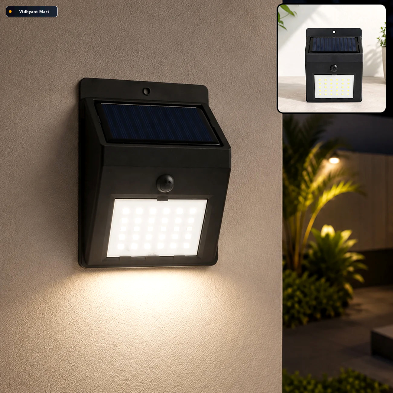Vidhyant Mart Solar Powered Led Wall Light Motion Sensor Outdoor 1