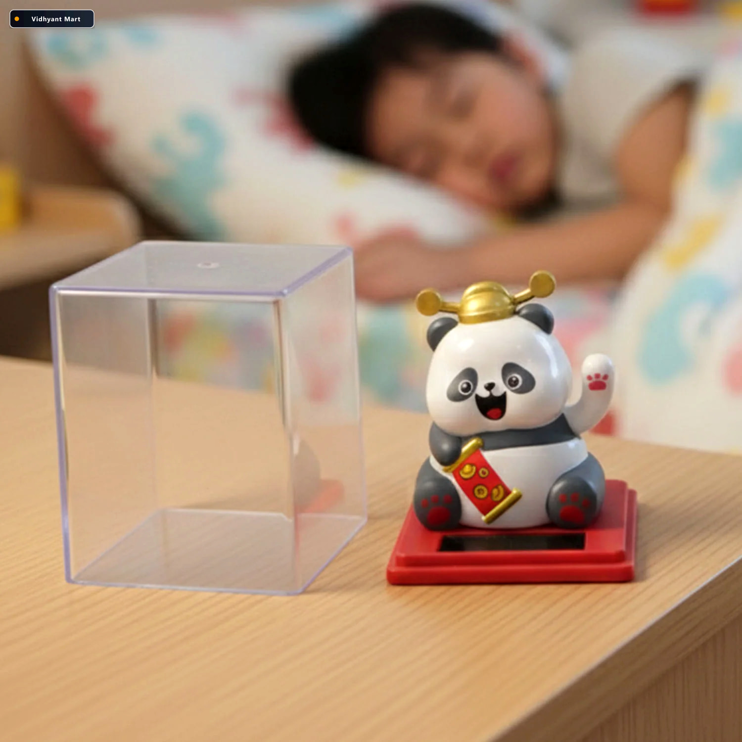 Vidhyant Mart Solar Powered Moving Hand Panda Showpiece Cute Wav 2