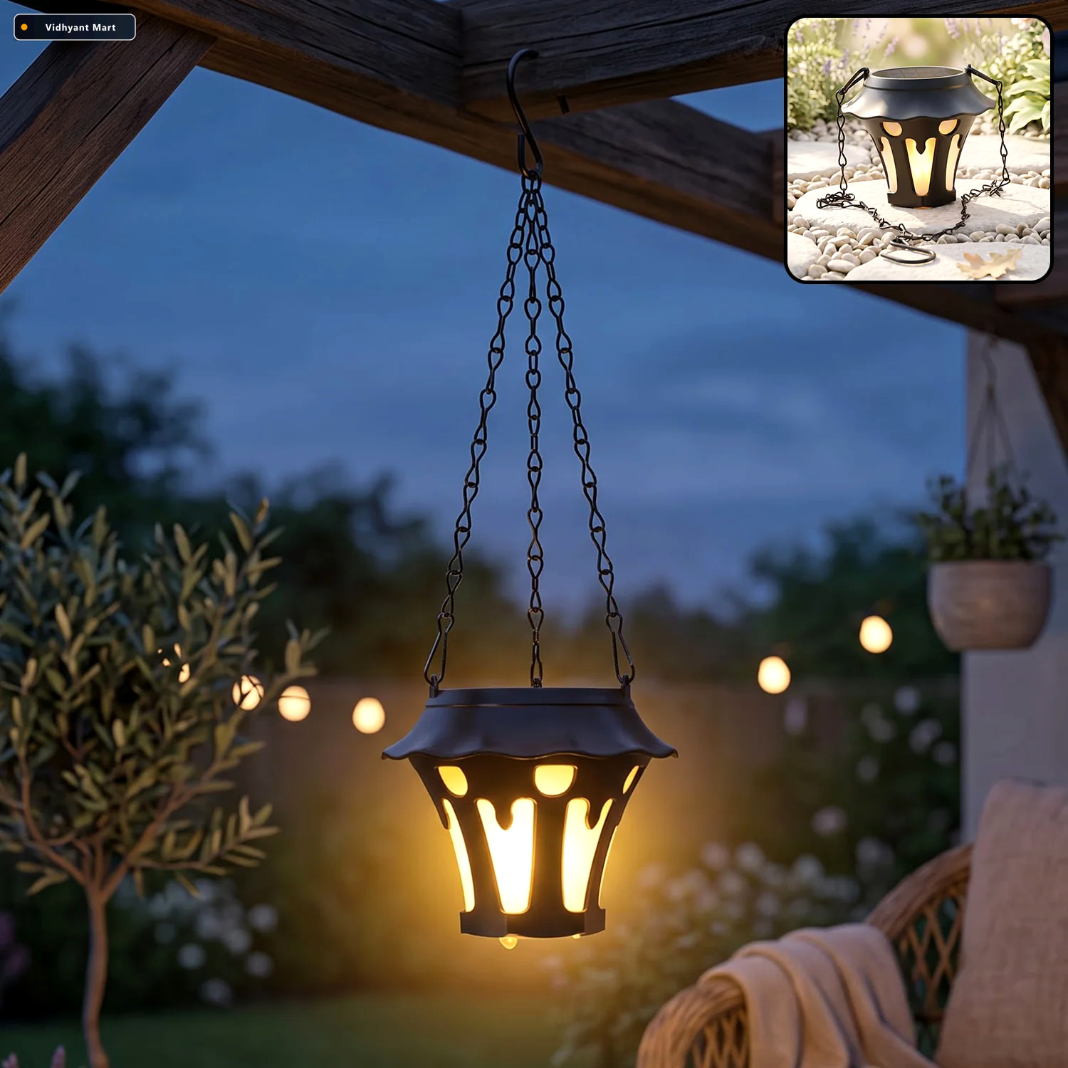 Vidhyant Mart Solar Powered Outdoor Hanging Lantern For Garden P 2