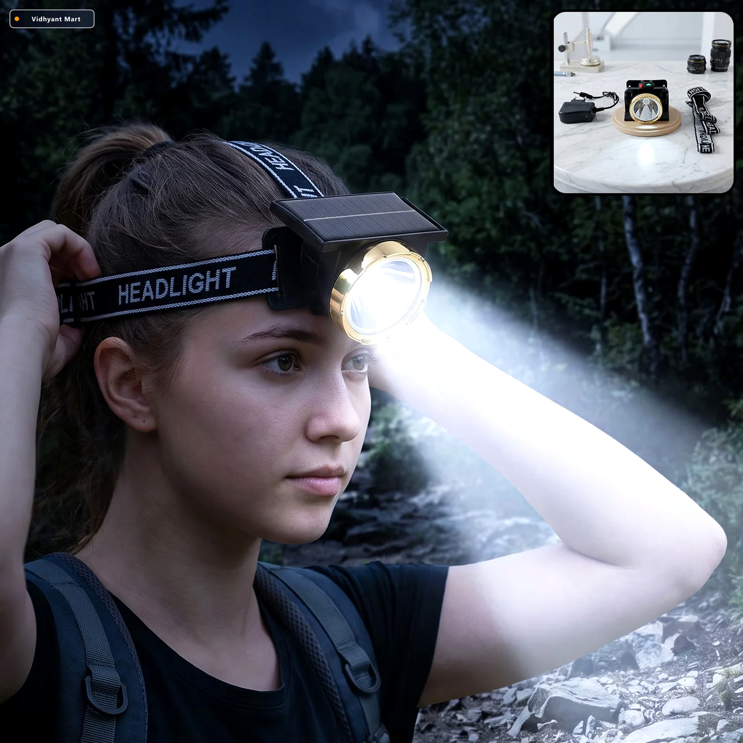 Vidhyant Mart Solar Rechargeable Led Headlamp With Adjustable He 2