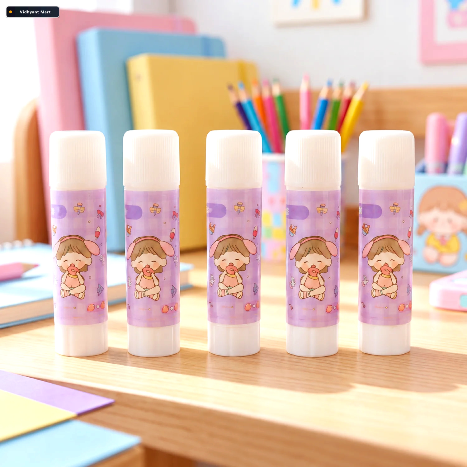 Vidhyant Mart Solid Glue Stick Pack Of 5 Cartoon Design Mess Fre 1