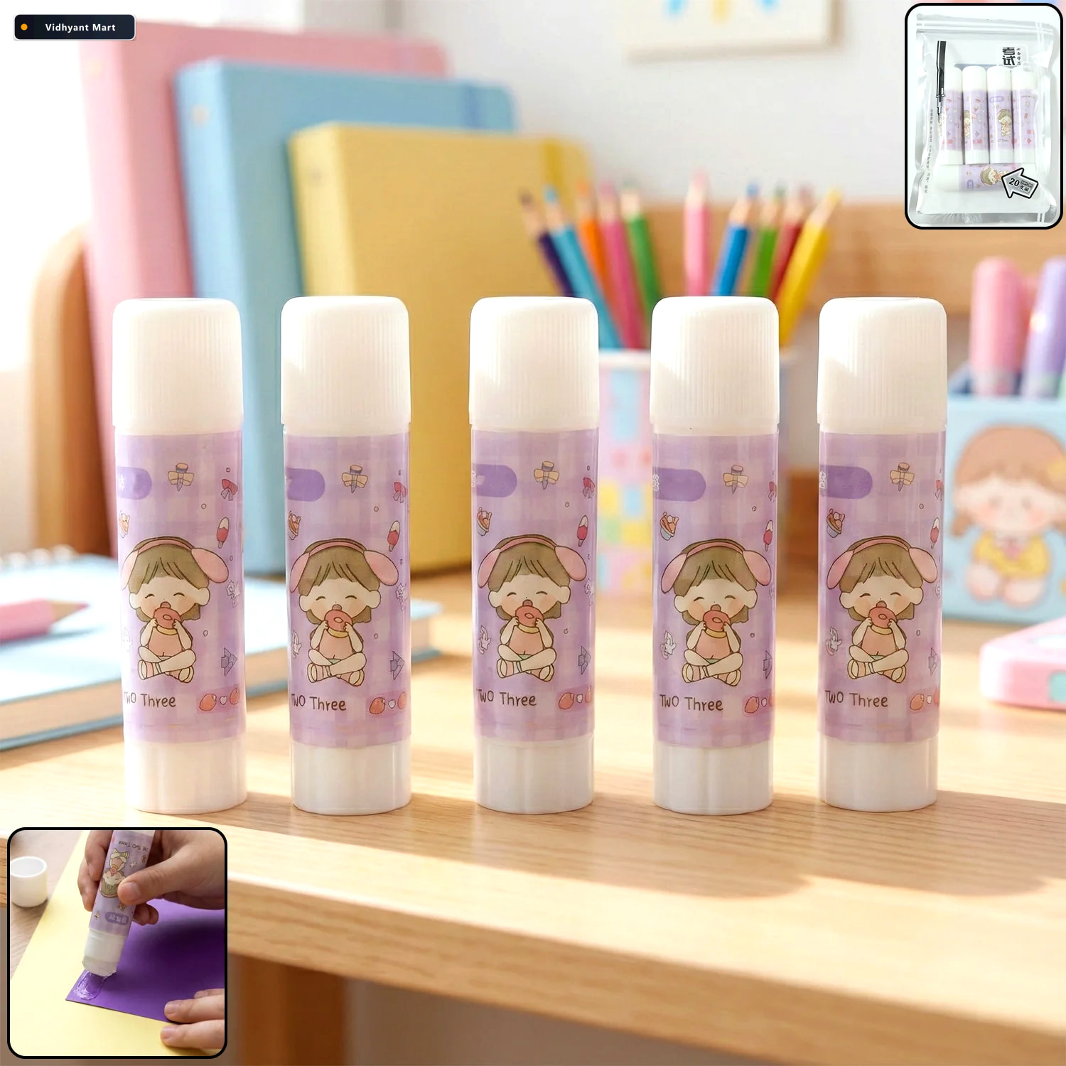 Vidhyant Mart Solid Glue Stick Pack Of 5 Cartoon Design Mess Fre 2