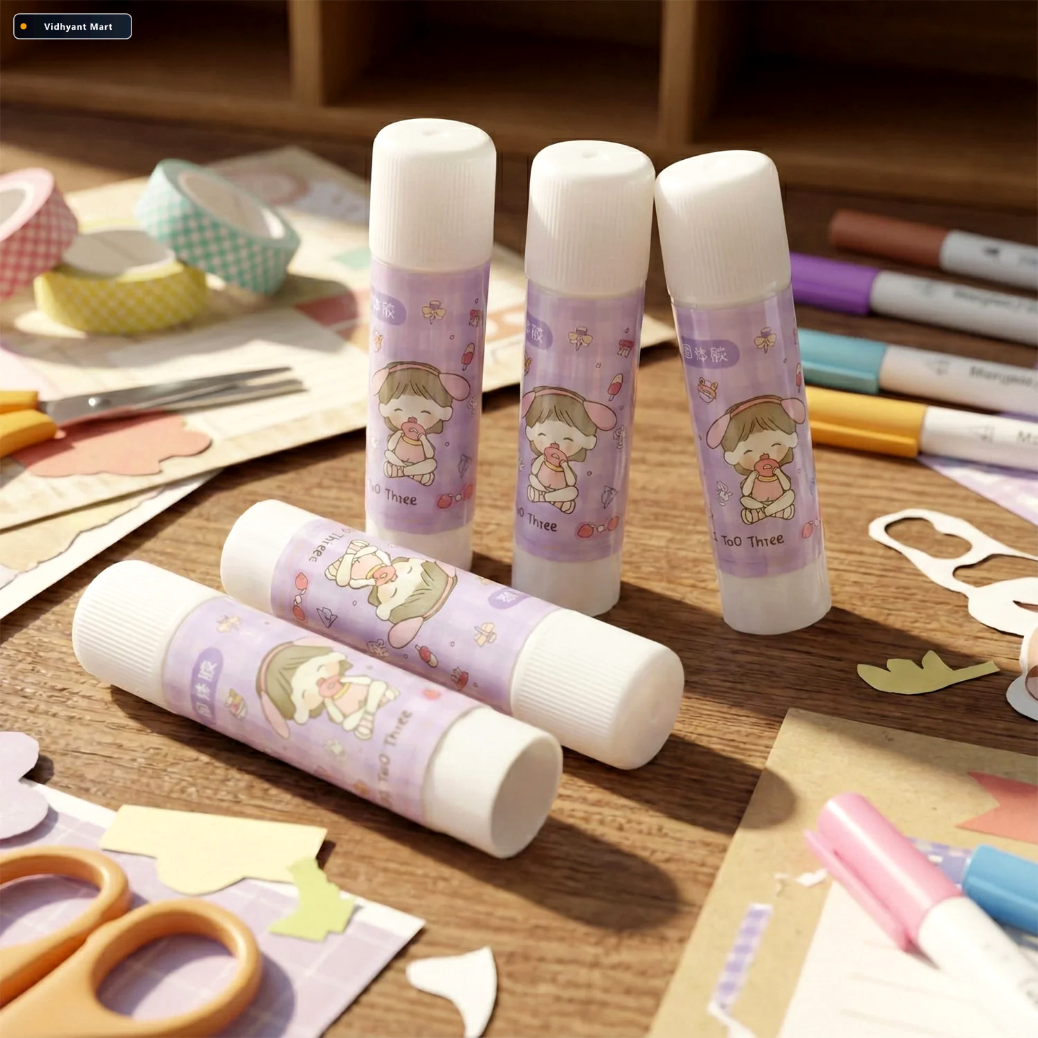 Vidhyant Mart Solid Glue Stick Pack Of 5 Cartoon Design Mess Fre 4