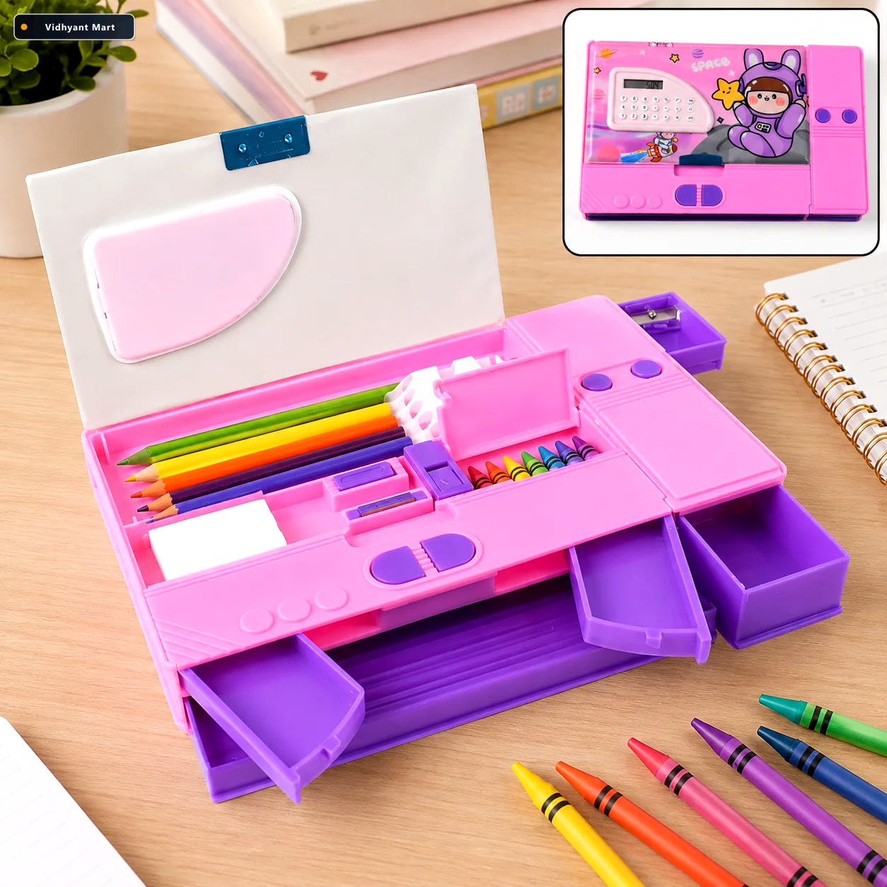 Vidhyant Mart Space Theme Pencil Box With Built In Calculator Du 1