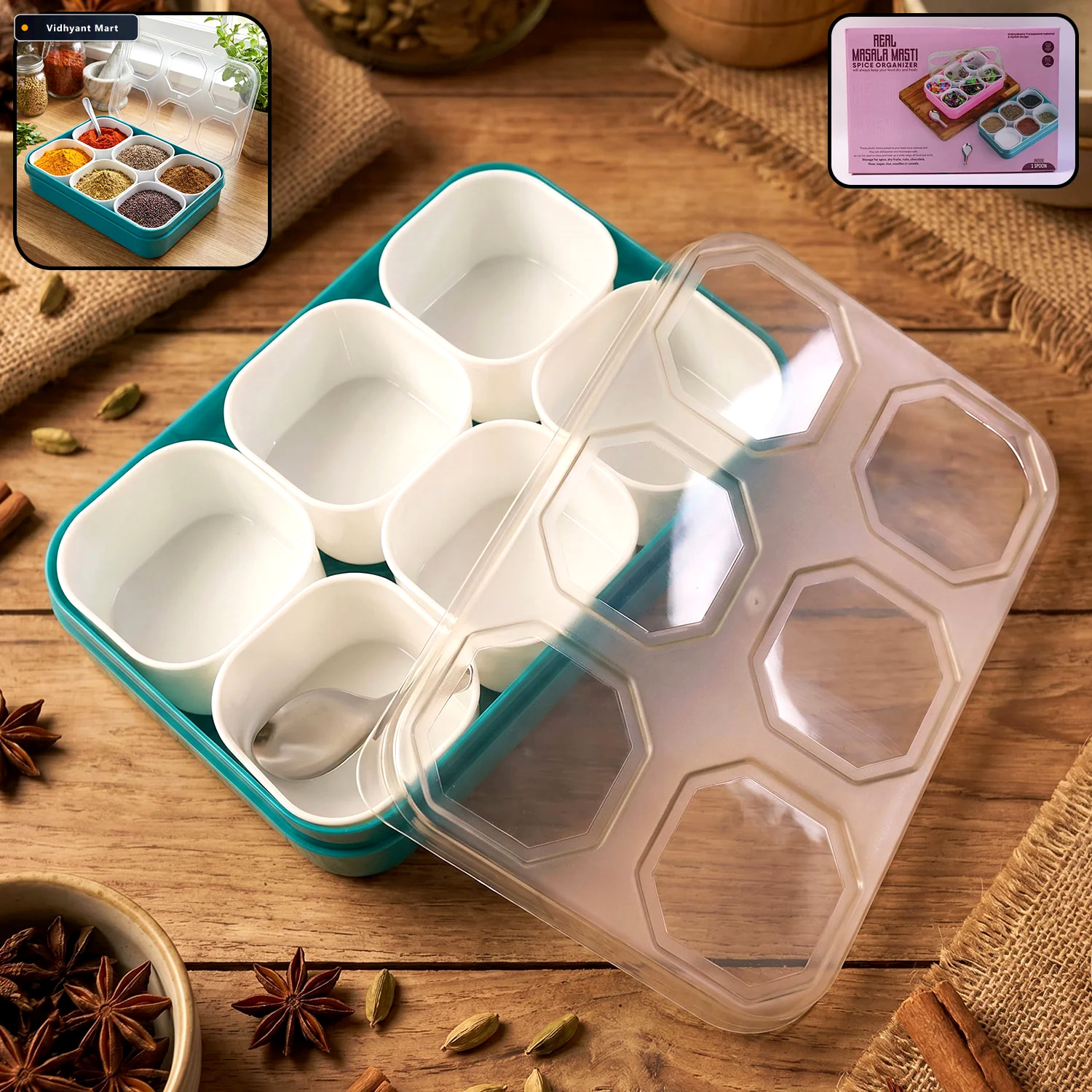 Vidhyant Mart Spice Storage Box 6 Compartments For Easy Kitchen 1
