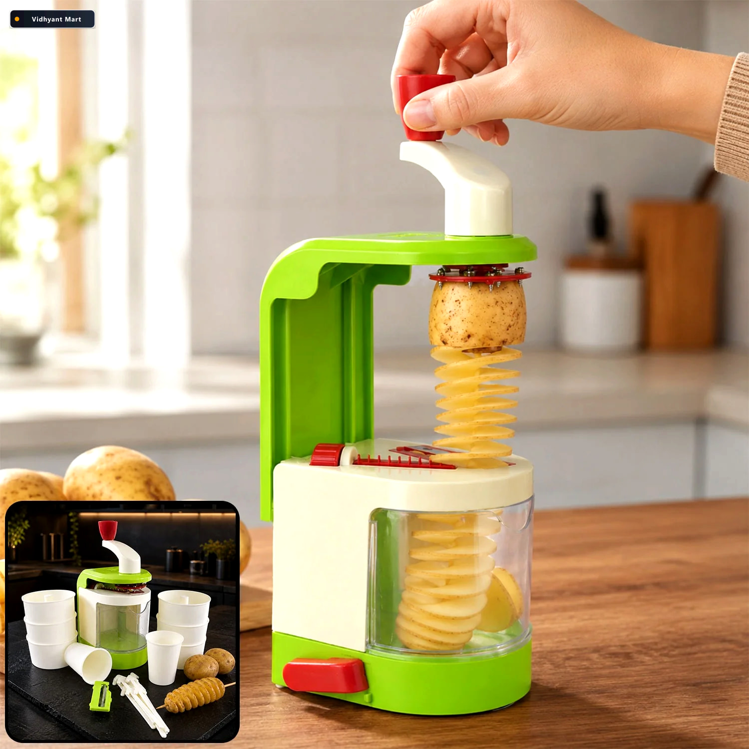 Vidhyant Mart Spiral Potato Twister Manual Snack Maker With Vacu 1