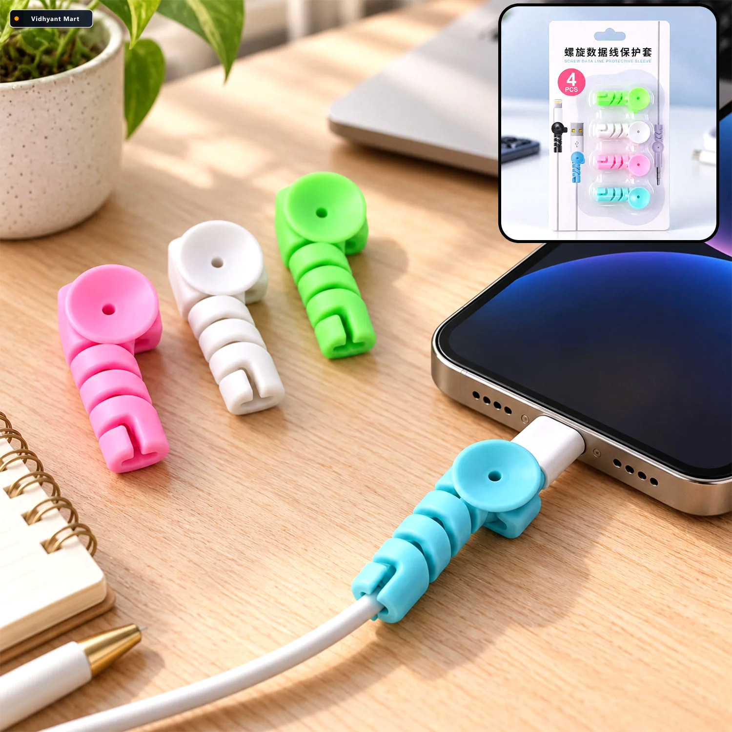 Vidhyant Mart Spiral Silicone Cable Protector Sleeves For Chargi 1