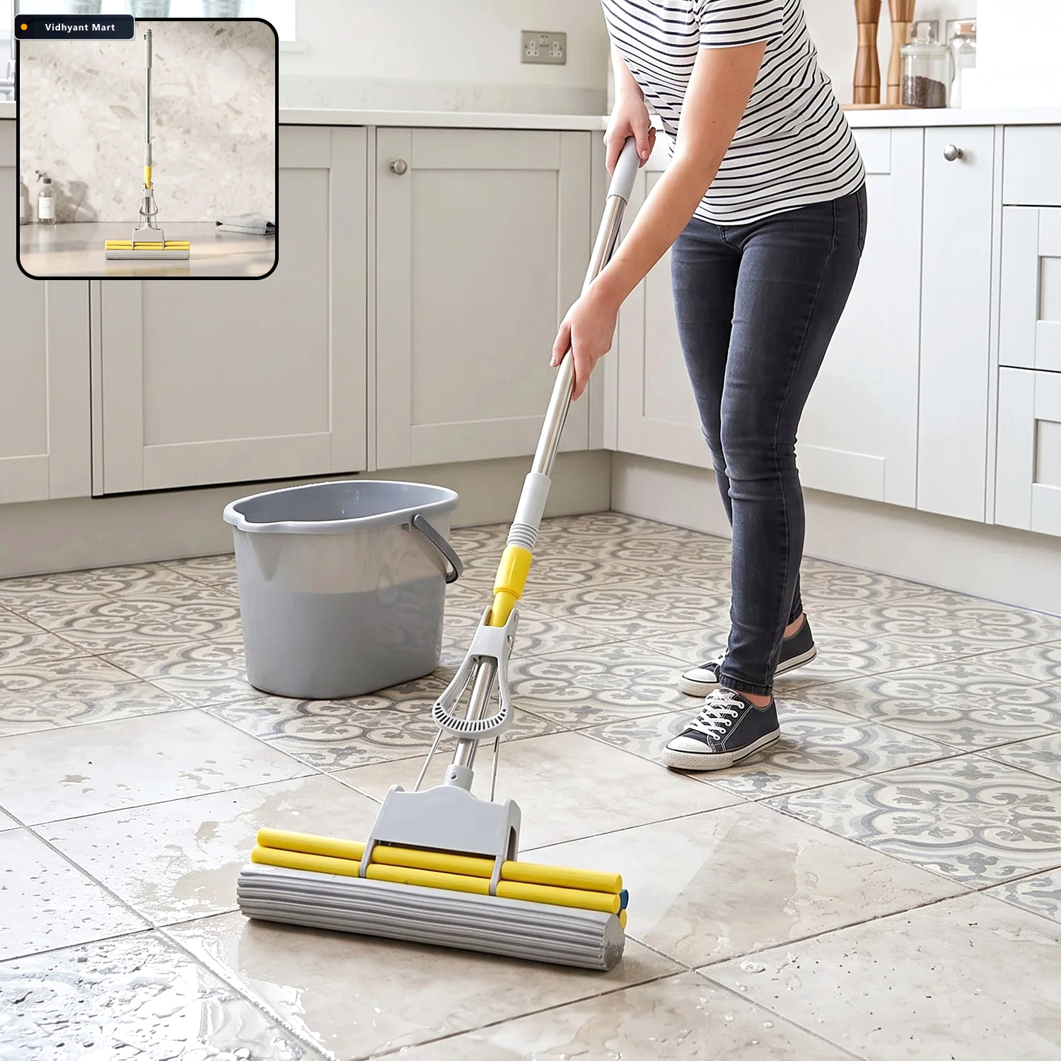 Vidhyant Mart Sponge Floor Mop With Steel Telescopic Handle And 1