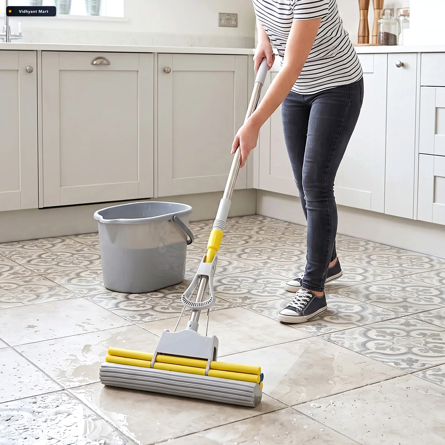 Vidhyant Mart Sponge Floor Mop With Steel Telescopic Handle And 2