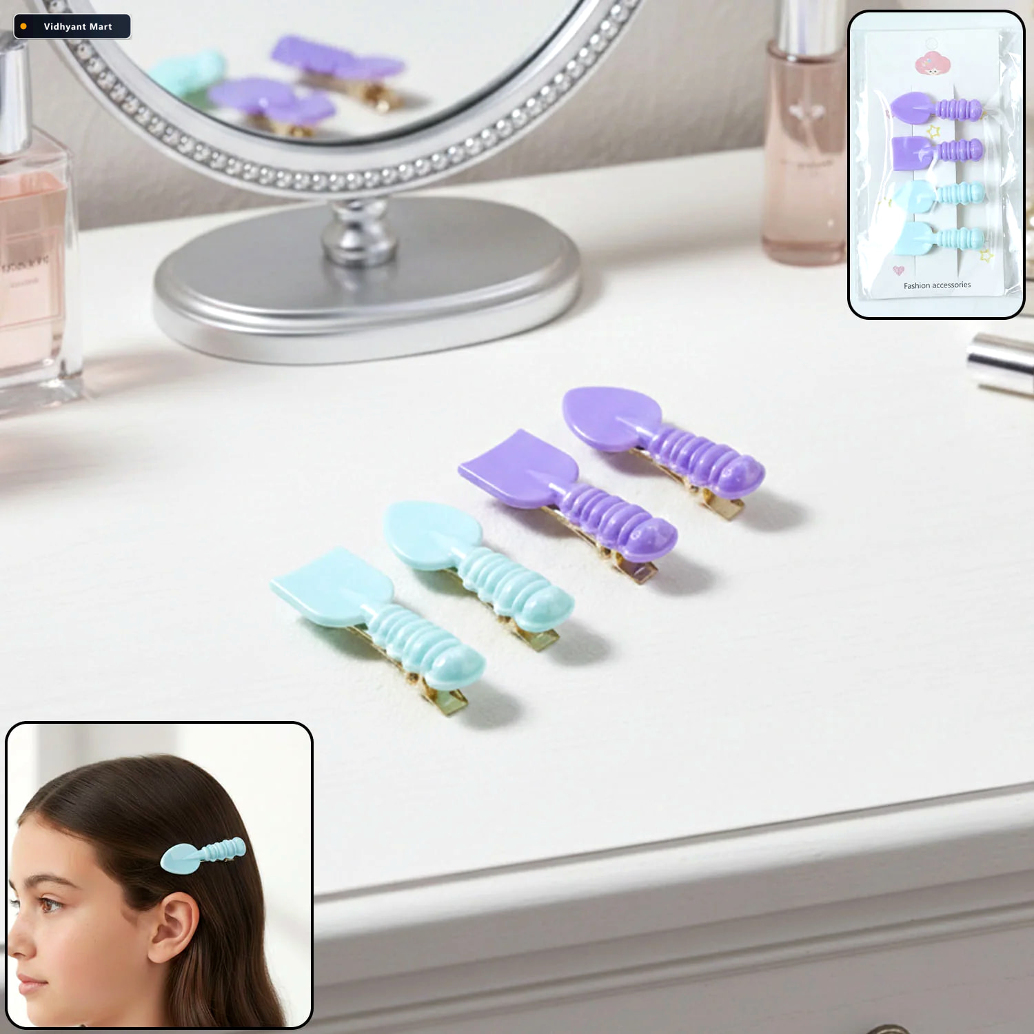 Vidhyant Mart Spoon Spatula Hair Clip Set Cute Lightweight 4 Pac 1