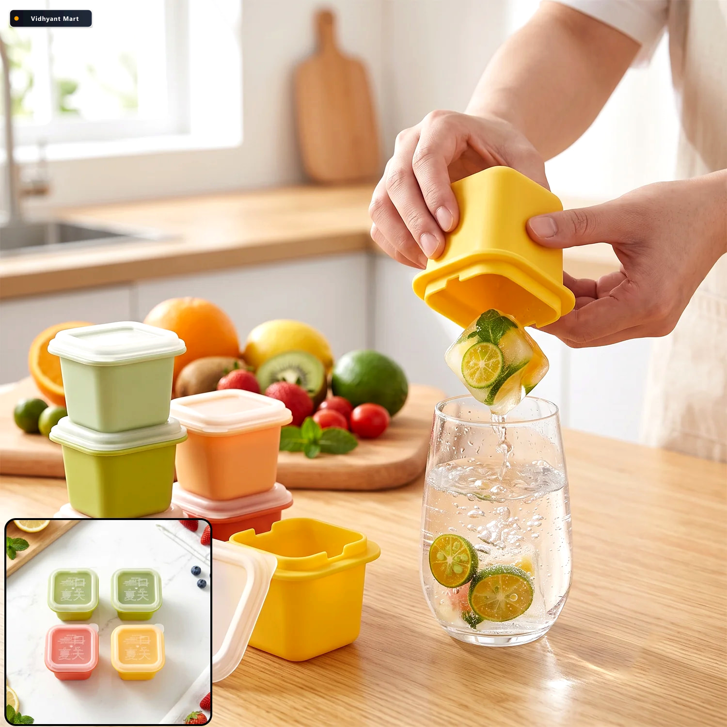 Vidhyant Mart Square Ice Cube Mould Set With Lids Multicolor For 1