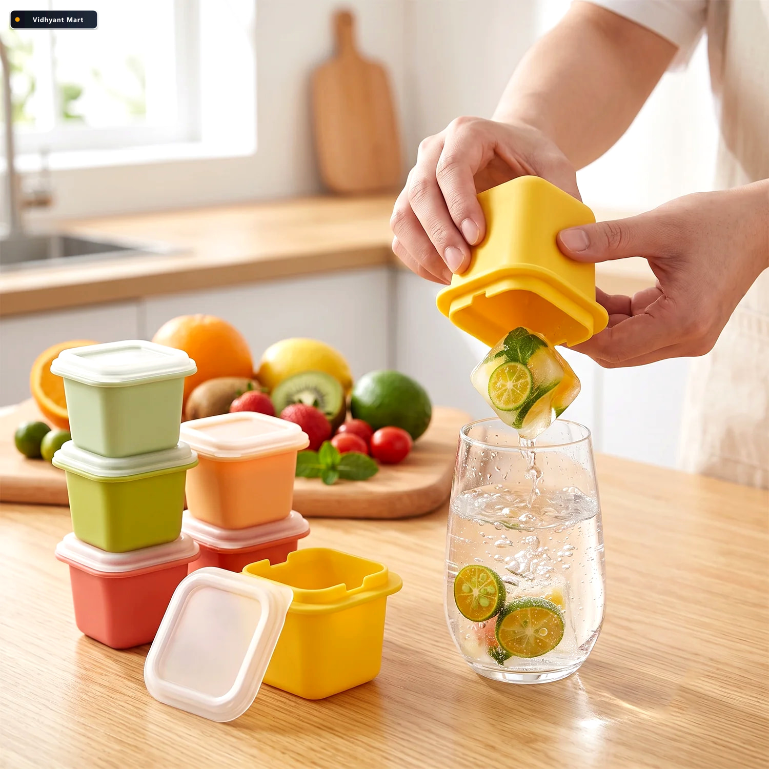 Vidhyant Mart Square Ice Cube Mould Set With Lids Multicolor For 2