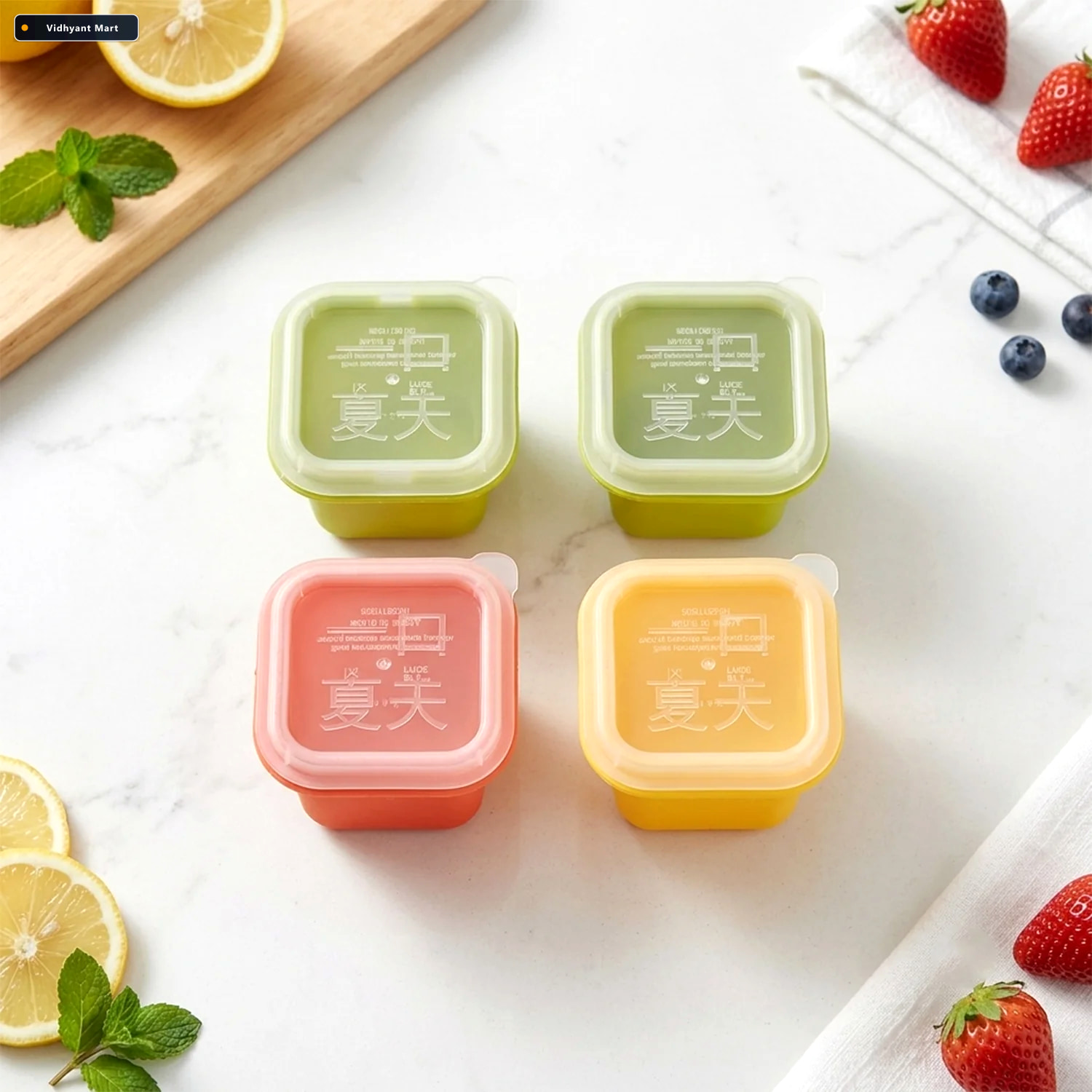 Vidhyant Mart Square Ice Cube Mould Set With Lids Multicolor For 4