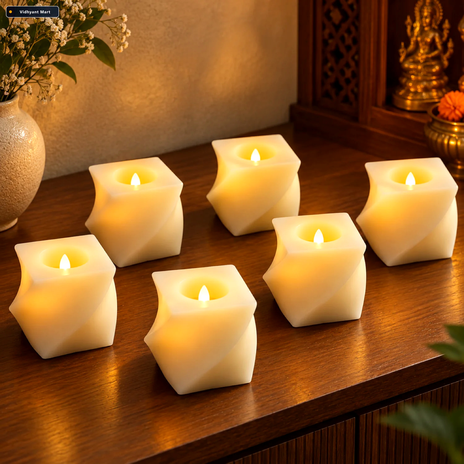 Vidhyant Mart Square Led Flameless Candles Set Of 6 For Home Dec 1