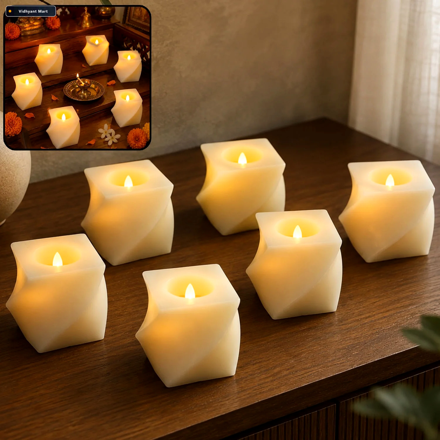 Vidhyant Mart Square Led Flameless Candles Set Of 6 For Home Dec 2