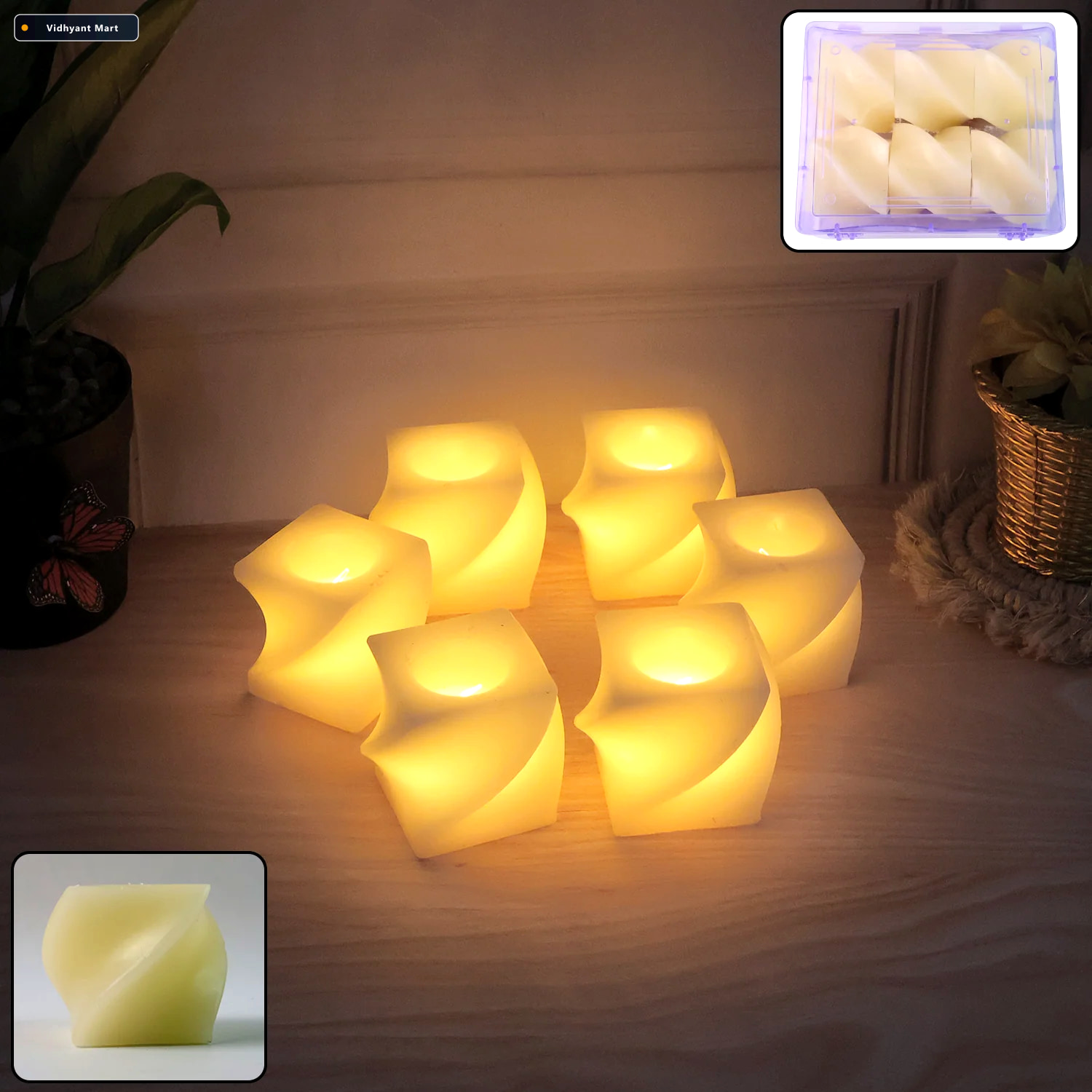 Vidhyant Mart Square Led Flameless Candles Set Of 6 For Home Dec 3