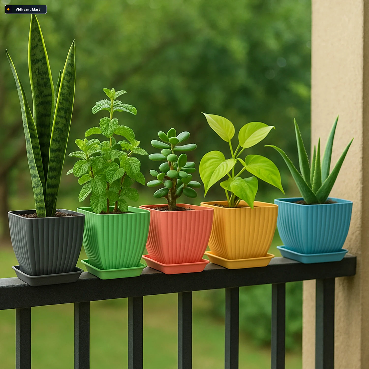Vidhyant Mart Square Plastic Flower Pots Set Of 5 Durable Lightw 1