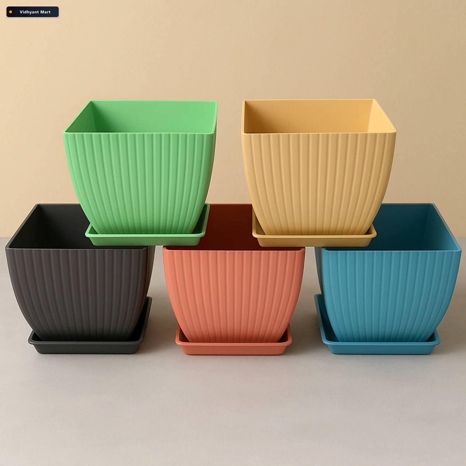 Vidhyant Mart Square Plastic Flower Pots Set Of 5 Durable Lightw 2