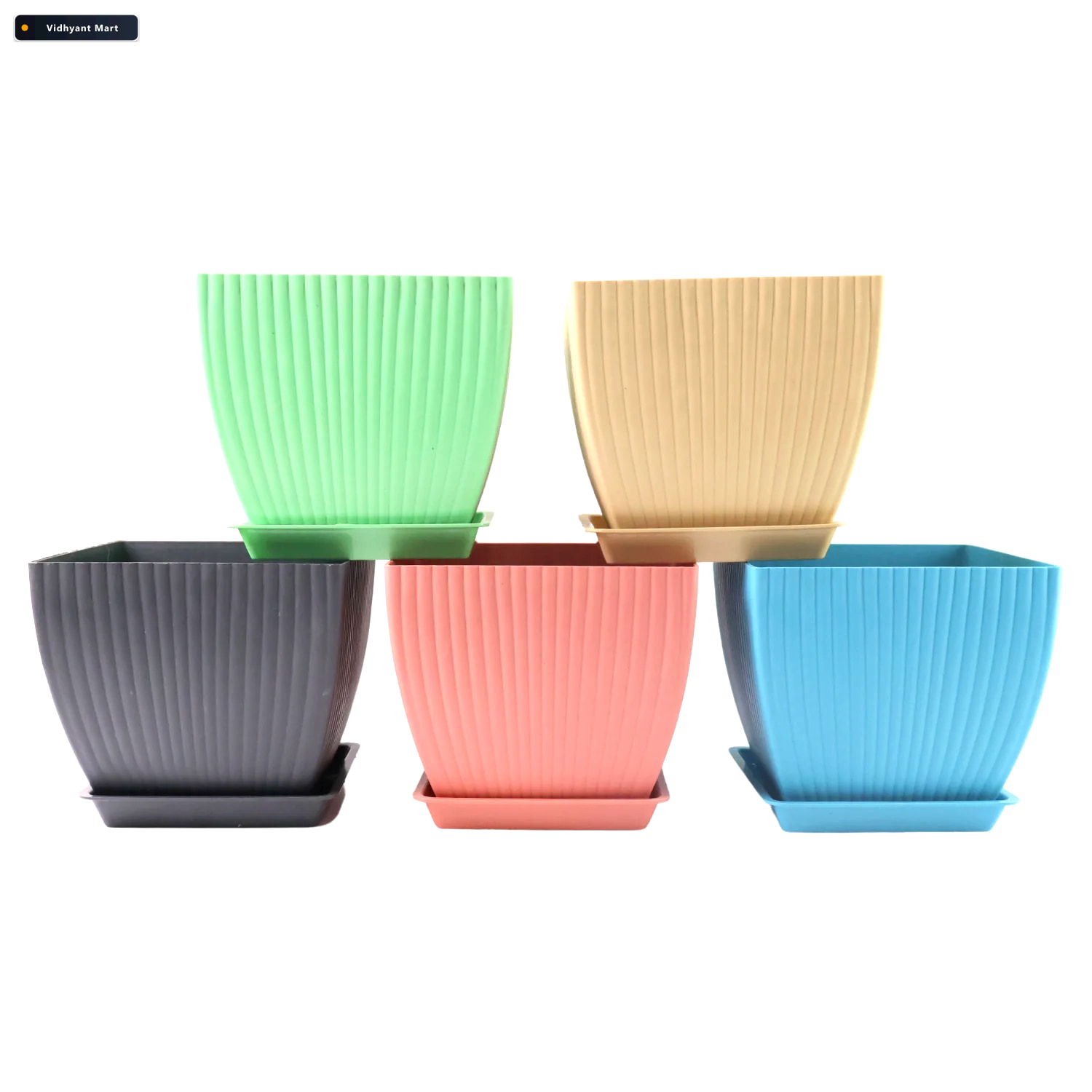 Vidhyant Mart Square Plastic Flower Pots Set Of 5 Durable Lightw 4