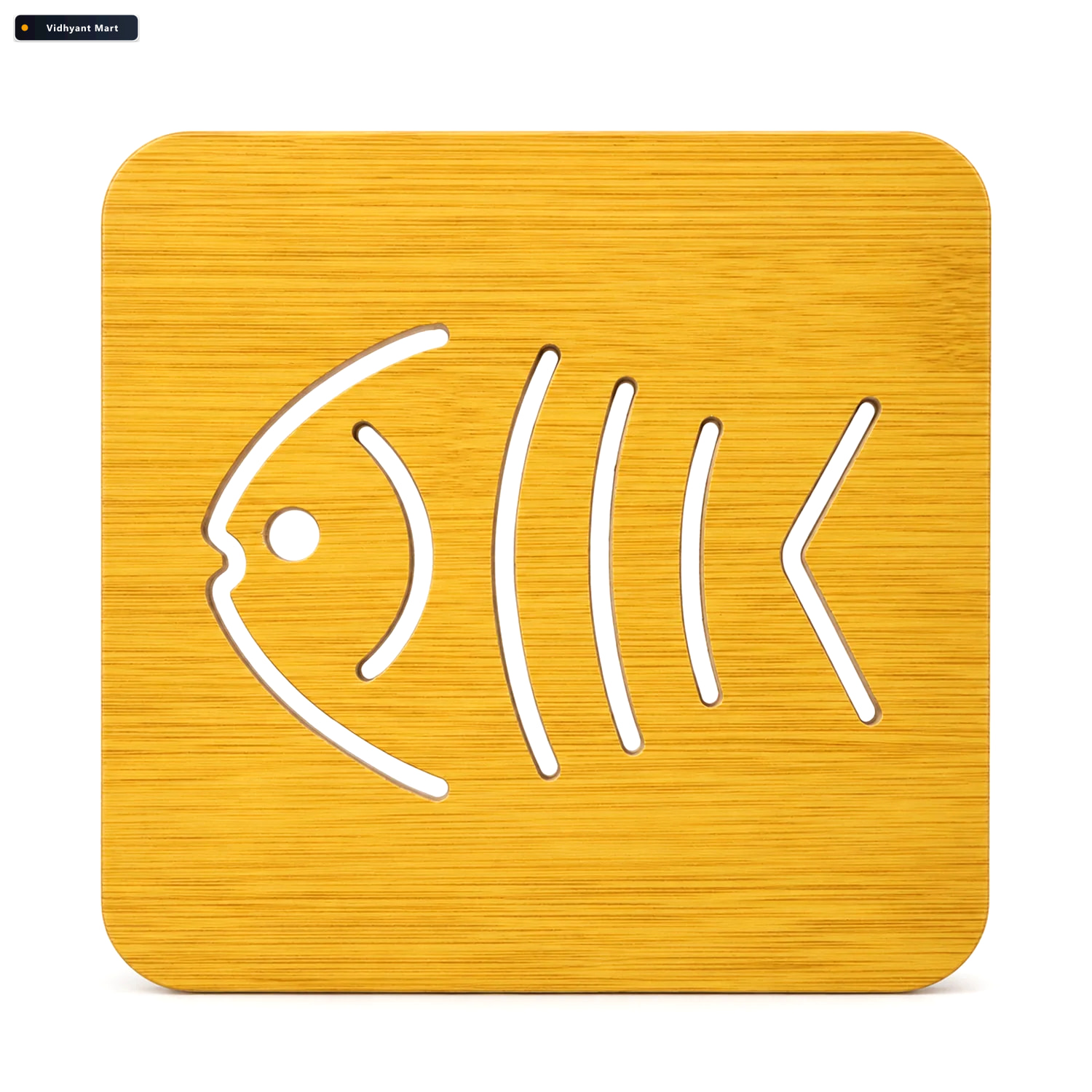 Vidhyant Mart Square Wooden Fish Coaster Heat Trivet For Table P 4