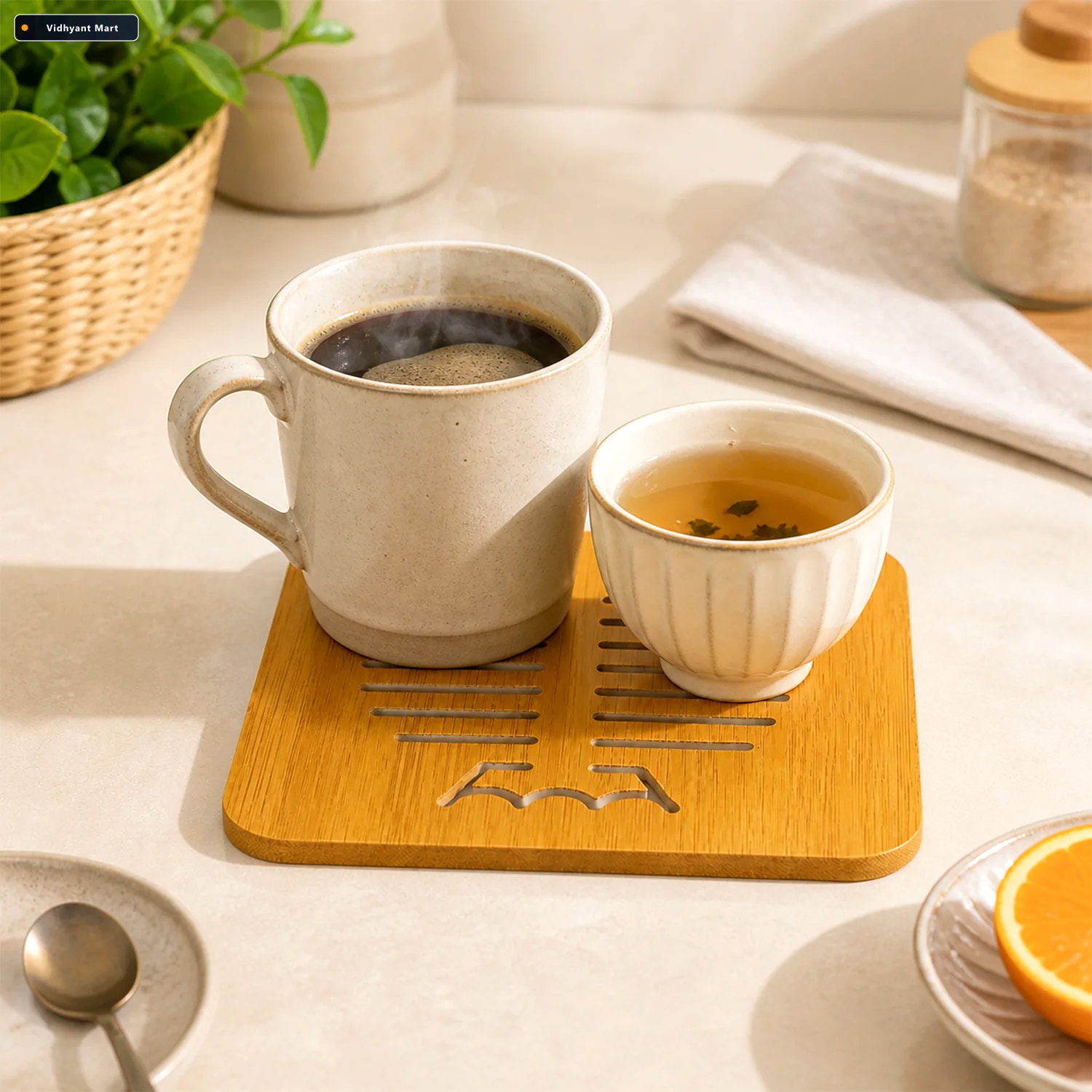 Vidhyant Mart Square Wooden Trivet Mat With Cut Out Design For H 2