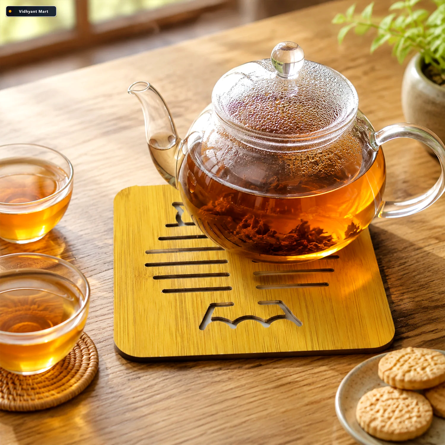 Vidhyant Mart Square Wooden Trivet Mat With Cut Out Design For H 3