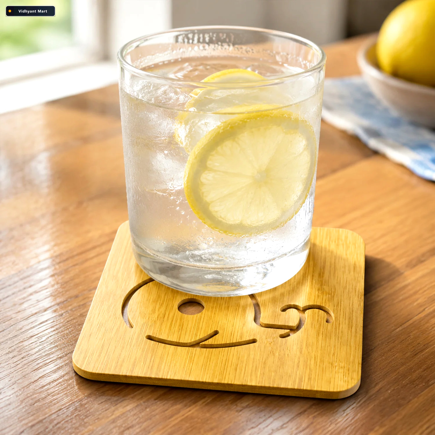 Vidhyant Mart Square Wooden Whale Design Drink Coaster With Anti 2