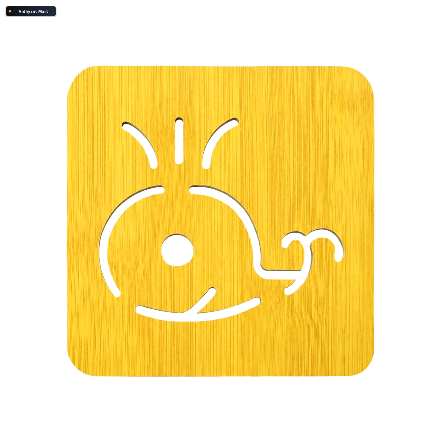 Vidhyant Mart Square Wooden Whale Design Drink Coaster With Anti 4