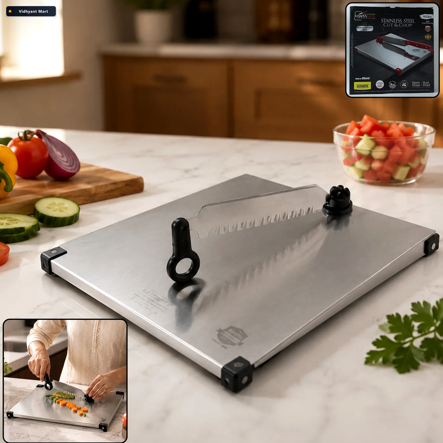 Vidhyant Mart Stainless Steel 2 In 1 Cutting And Chopping Board 1