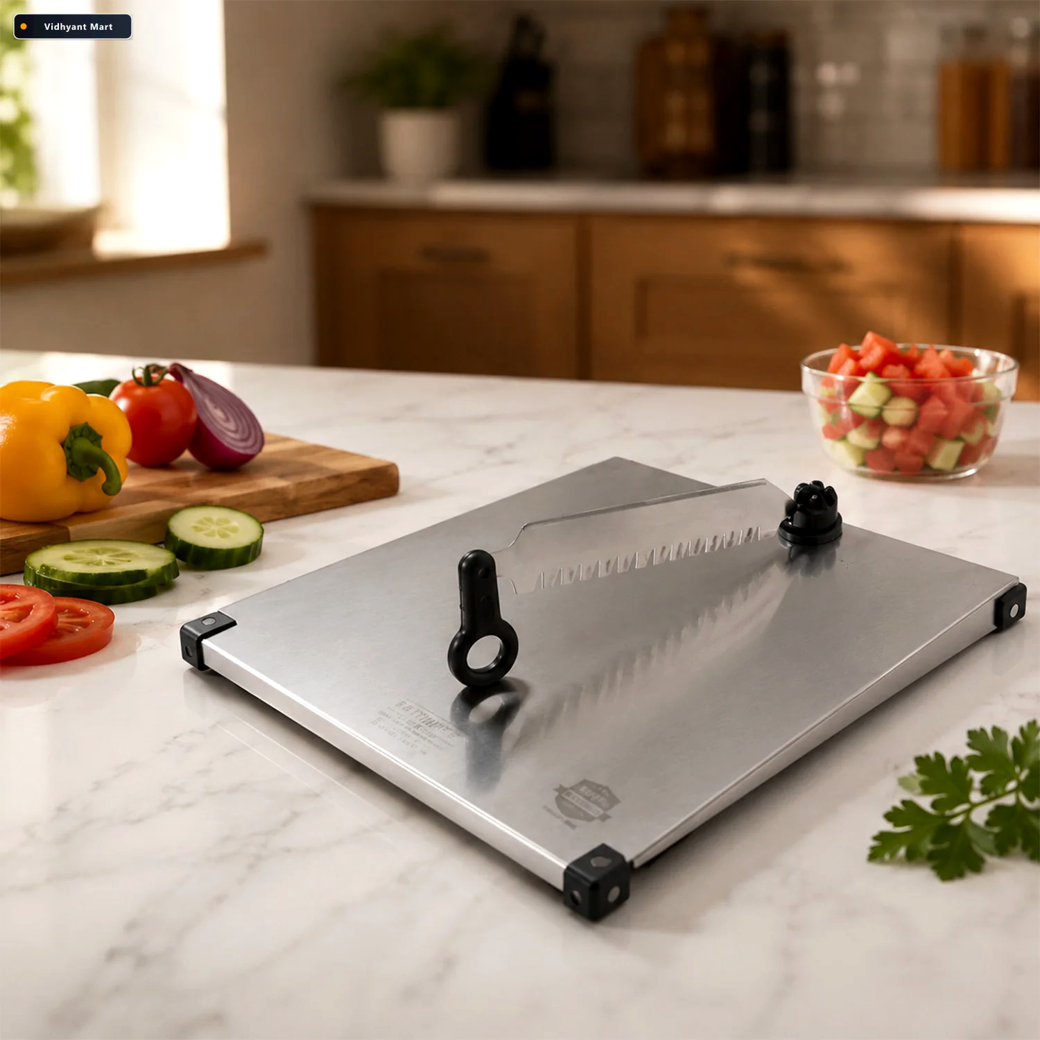 Vidhyant Mart Stainless Steel 2 In 1 Cutting And Chopping Board 3