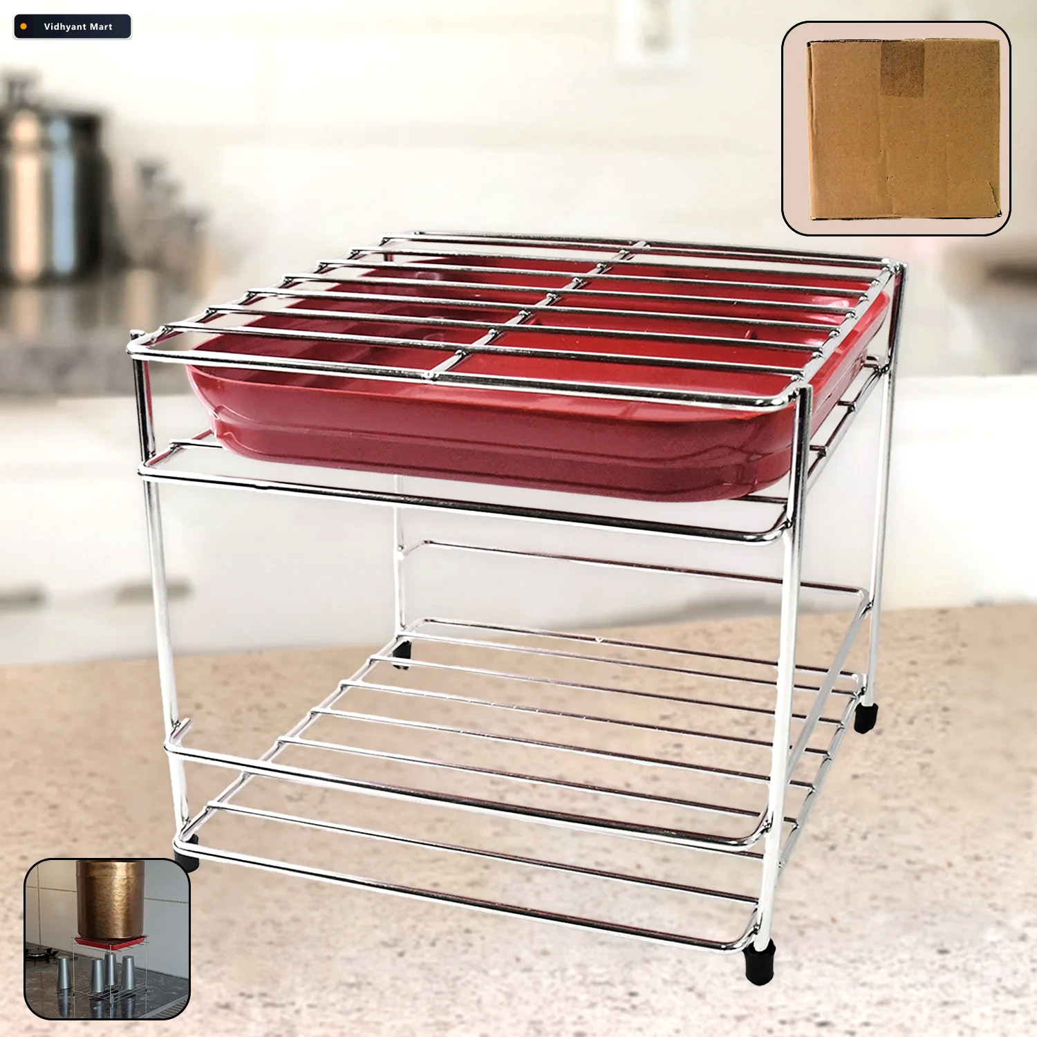 Vidhyant Mart Stainless Steel 2 Tier Kitchen Utensil Storage Sta 1