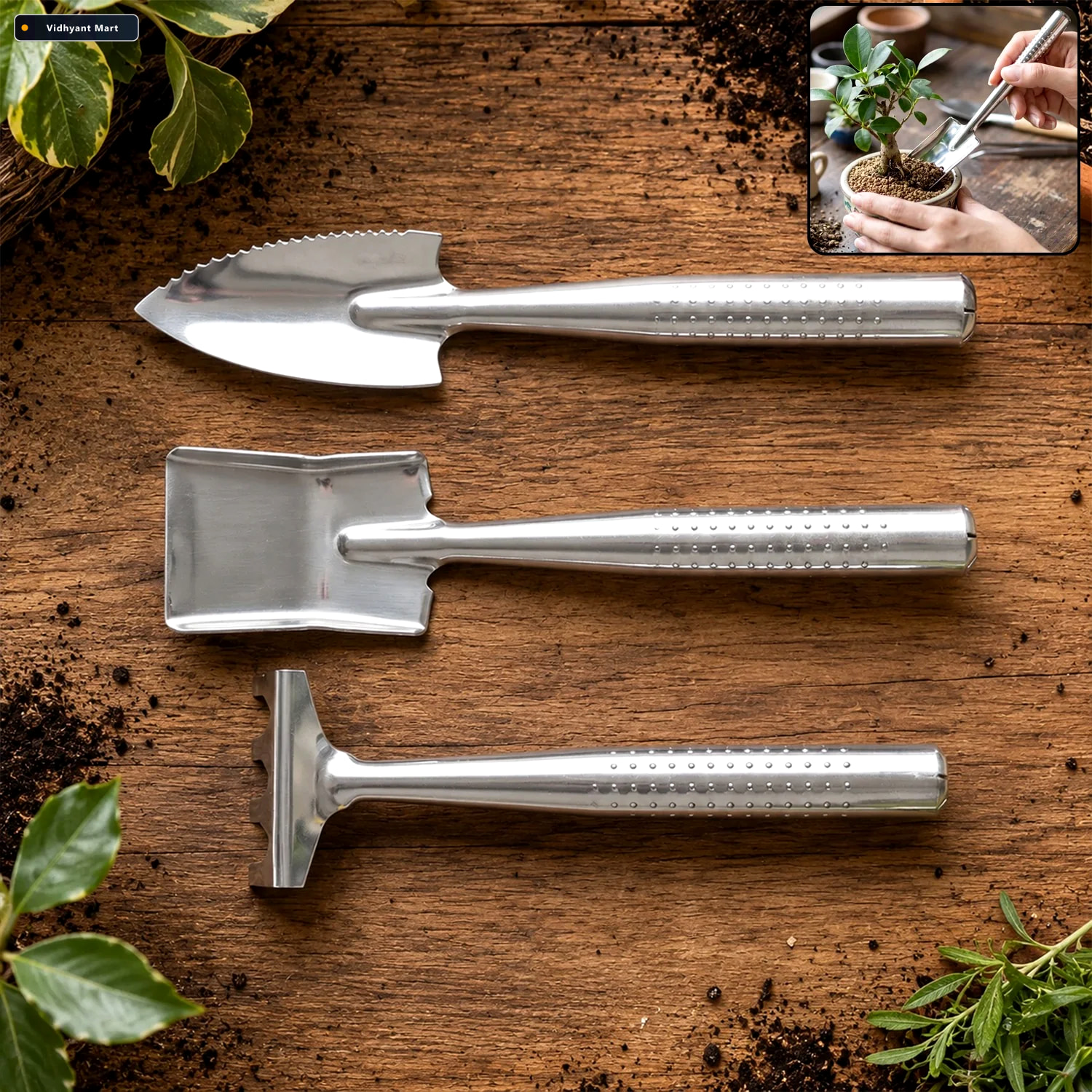 Vidhyant Mart Stainless Steel 3 In 1 Garden Hand Tool Set Spade 1
