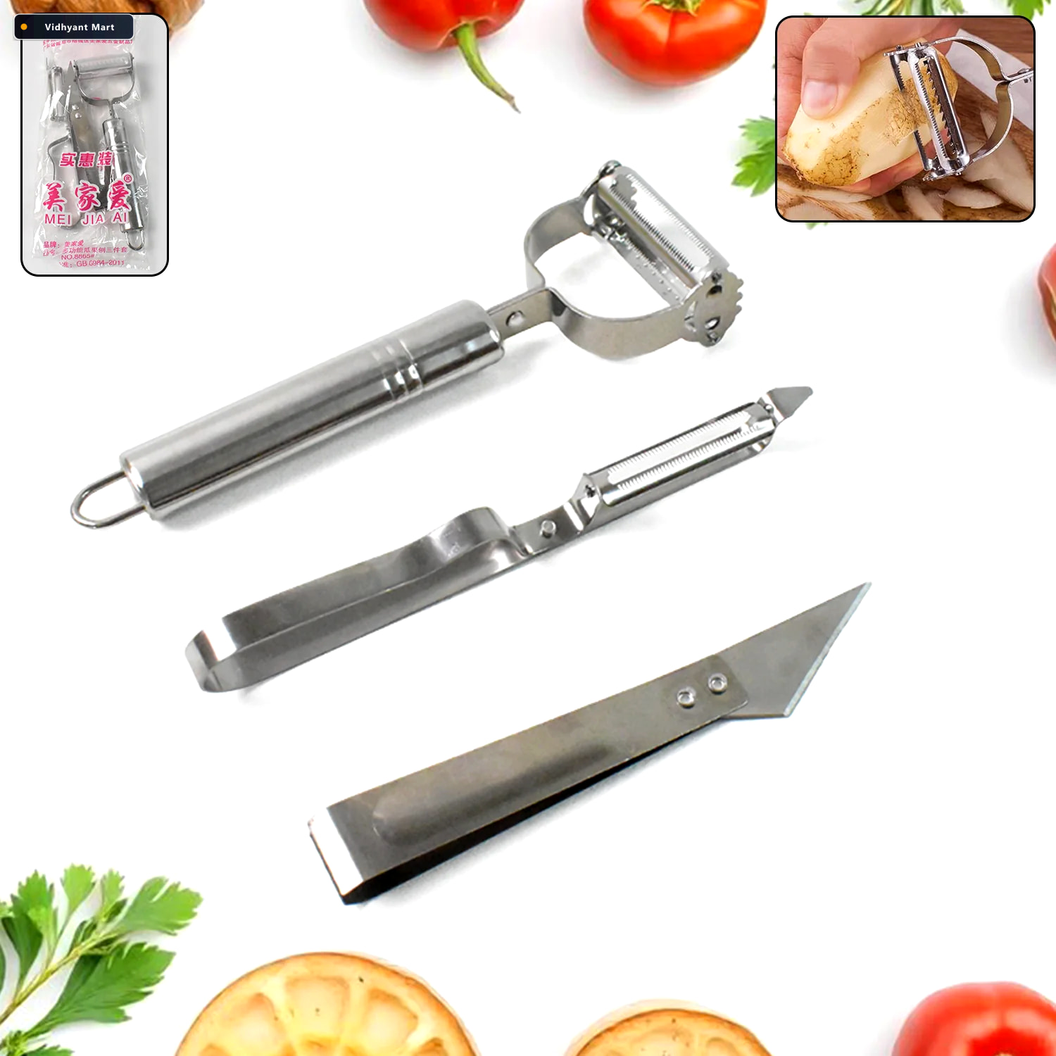 Vidhyant Mart Stainless Steel 3 In 1 Vegetable Peeler Set Precis 1