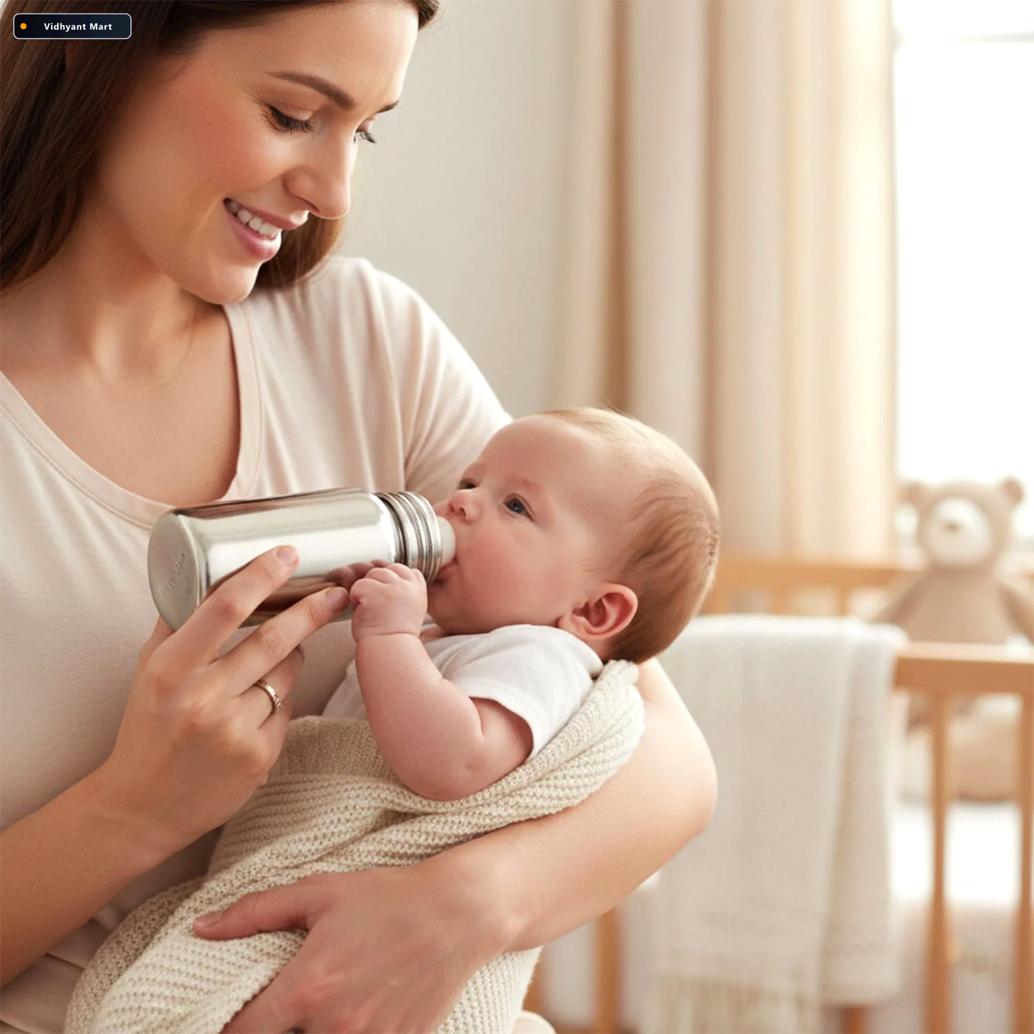 Vidhyant Mart Stainless Steel Baby Feeding Bottle 200ml Leakproo 2