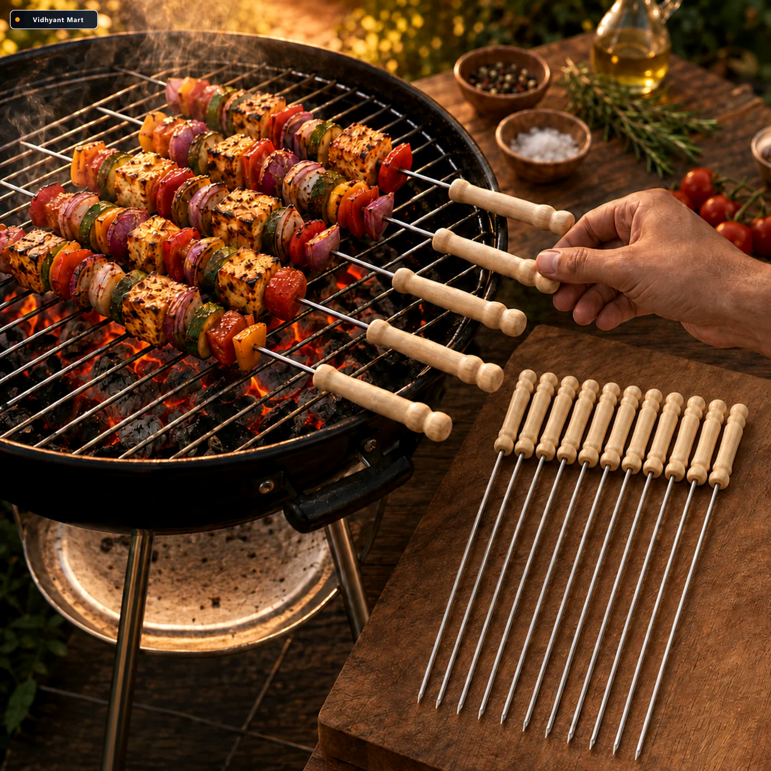 Vidhyant Mart Stainless Steel Bbq Skewers Reusable Grilling Stic 1