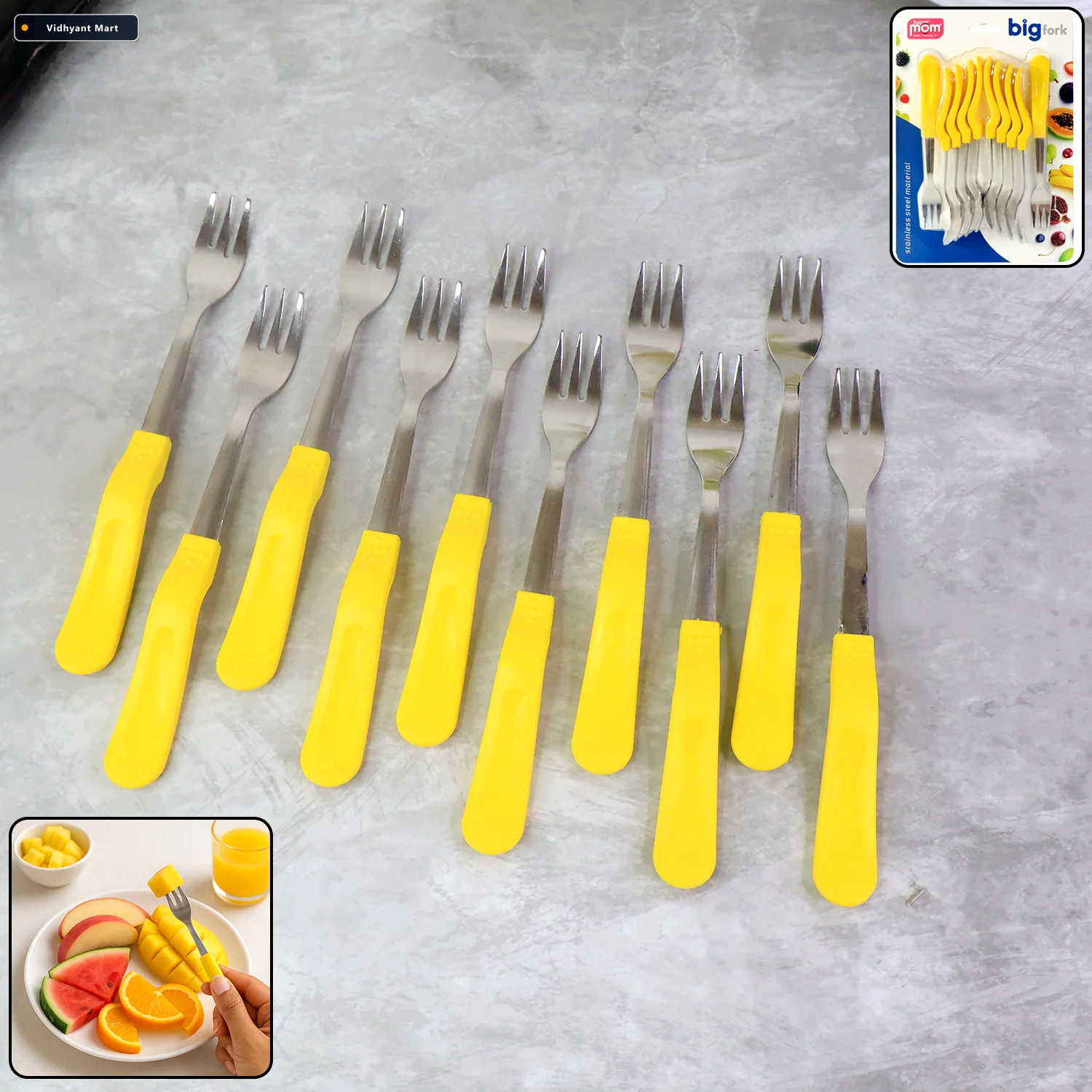 Vidhyant Mart Stainless Steel Big Fork Set Durable 10 Piece Dini 1