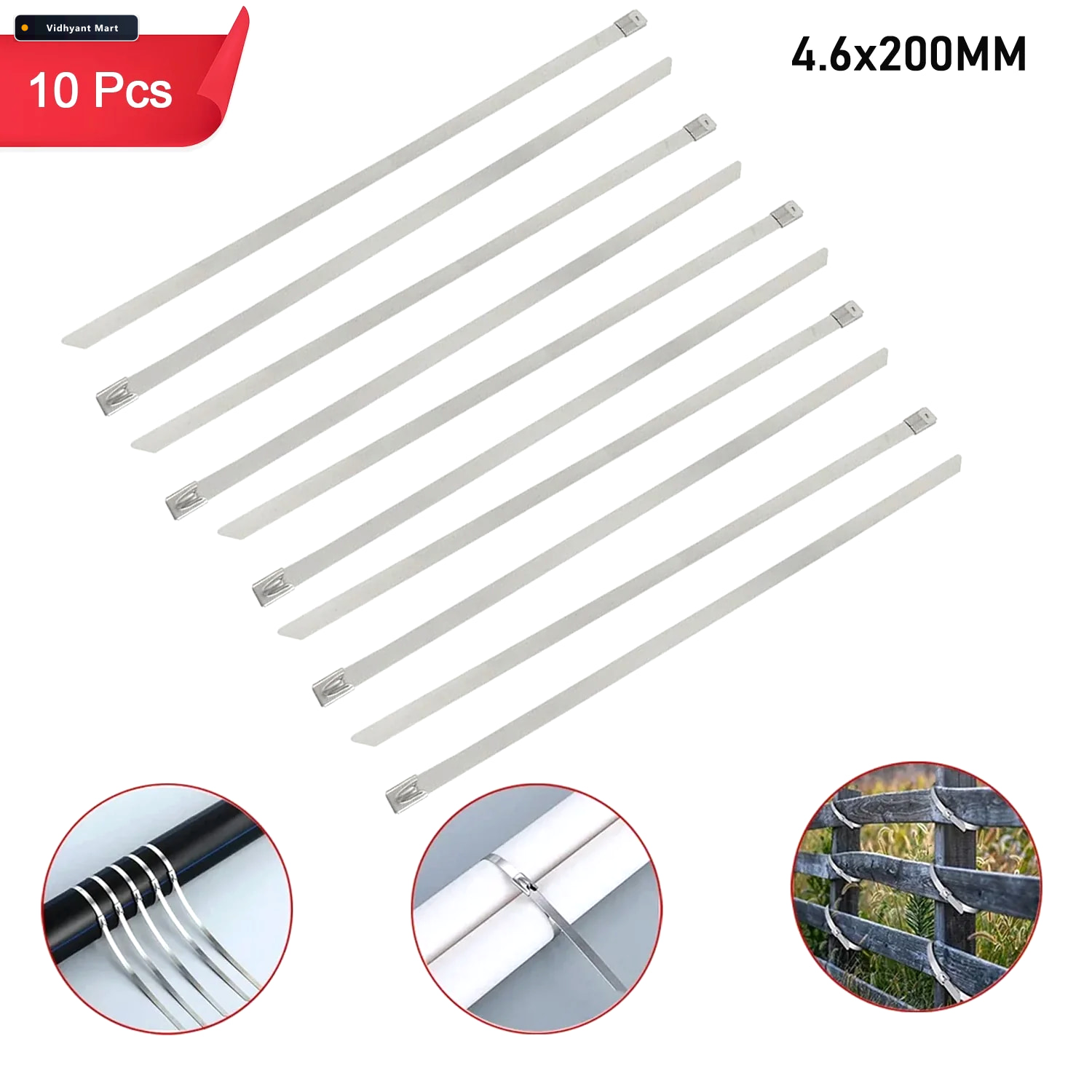 Vidhyant Mart Stainless Steel Cable Tie Multipurpose 10 Pc Set W 1