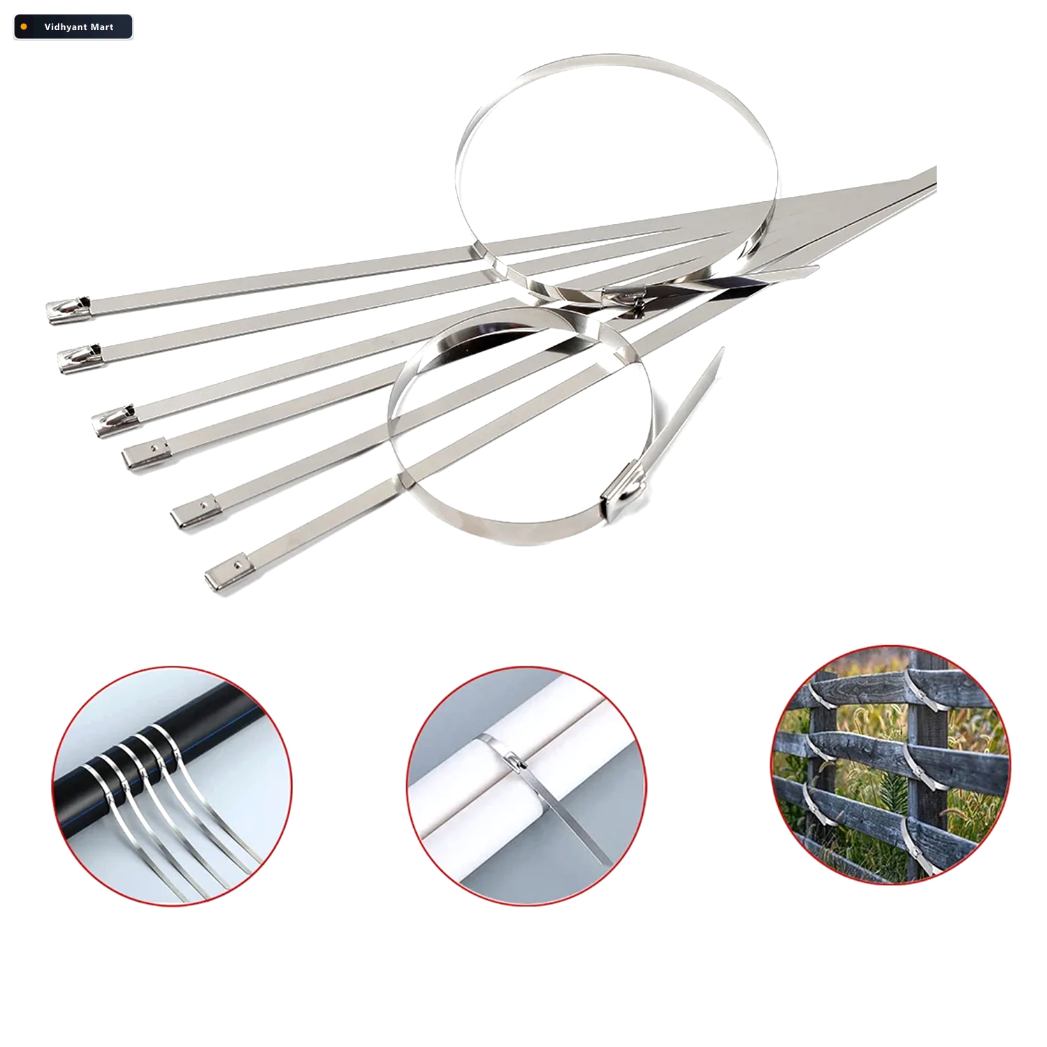 Vidhyant Mart Stainless Steel Cable Tie Multipurpose 10 Pc Set W 3