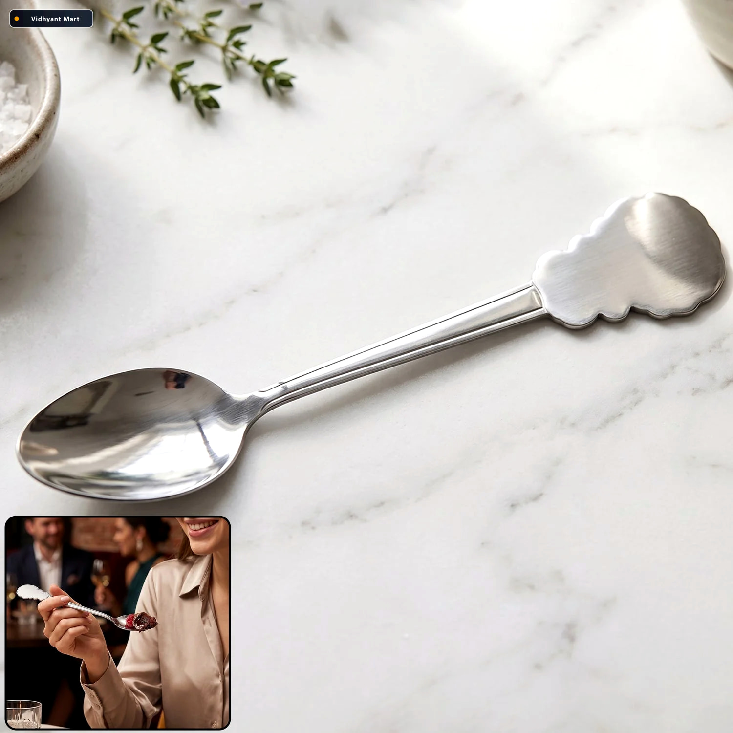 Vidhyant Mart Stainless Steel Carved Handle Dinner Spoon Elegant 1