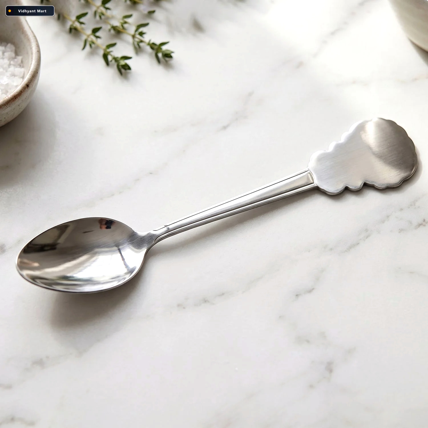 Vidhyant Mart Stainless Steel Carved Handle Dinner Spoon Elegant 2