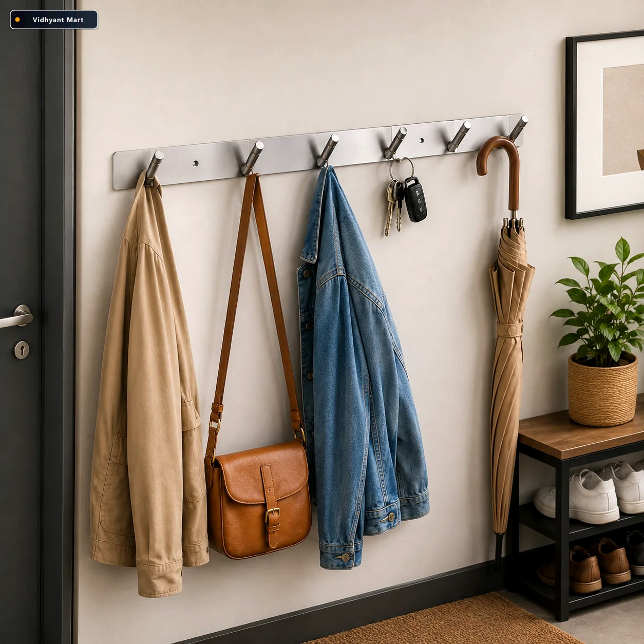 Vidhyant Mart Stainless Steel Coat Rack 6 Hook Durable Rust Resi 1