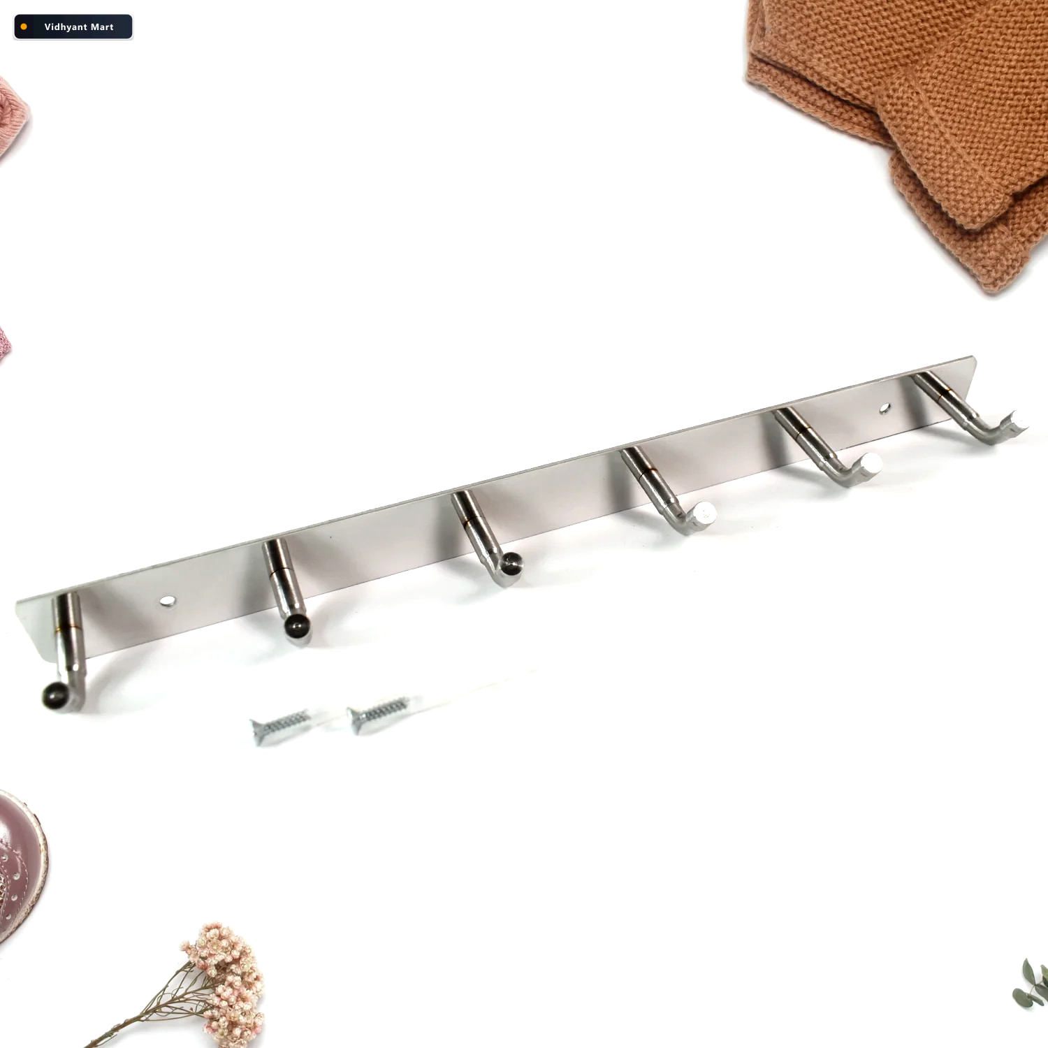Vidhyant Mart Stainless Steel Coat Rack 6 Hook Durable Rust Resi 3